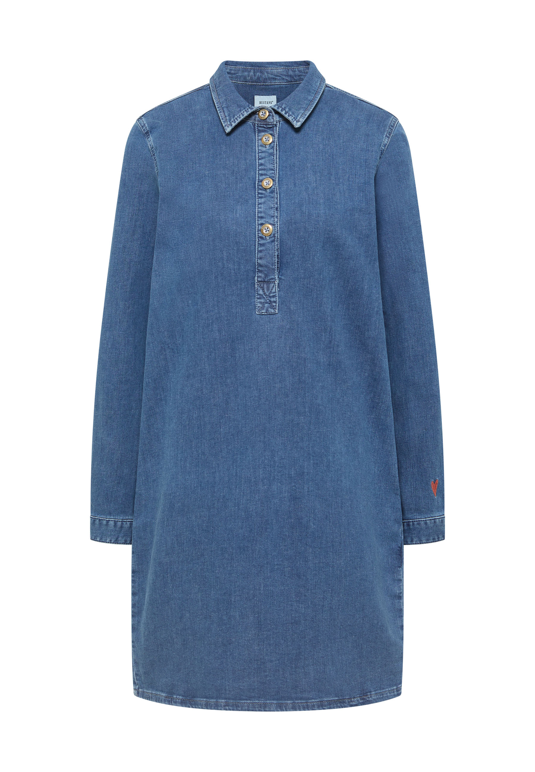 Denim-Kleid, Langarm, Knopfleiste, Kragenpflichthemd, Blaues Denim
