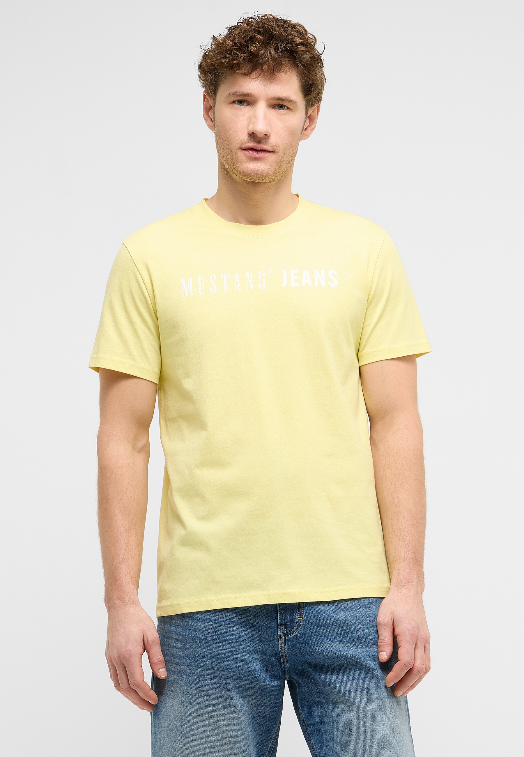 T-Shirt, Kurzarm, Gelb, Mustang Jeans, Rundhals