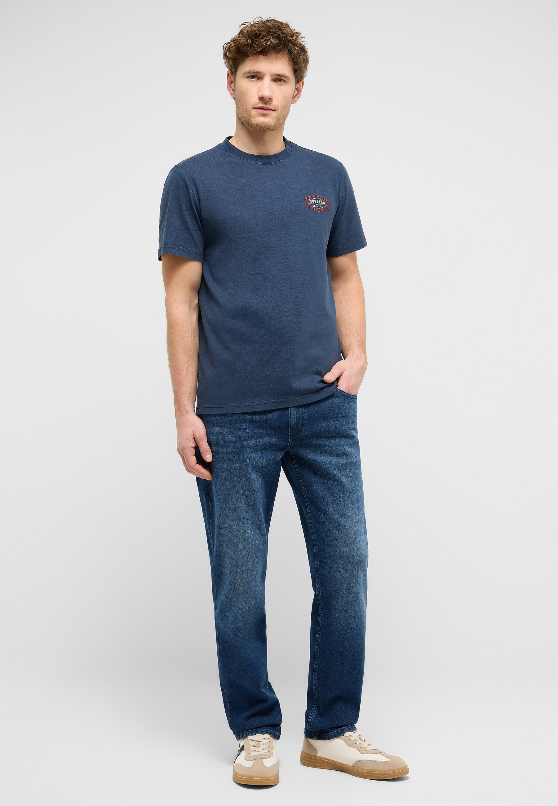 t-shirt, Rundhals, Kurzarm, einfarbiges Blau, casual