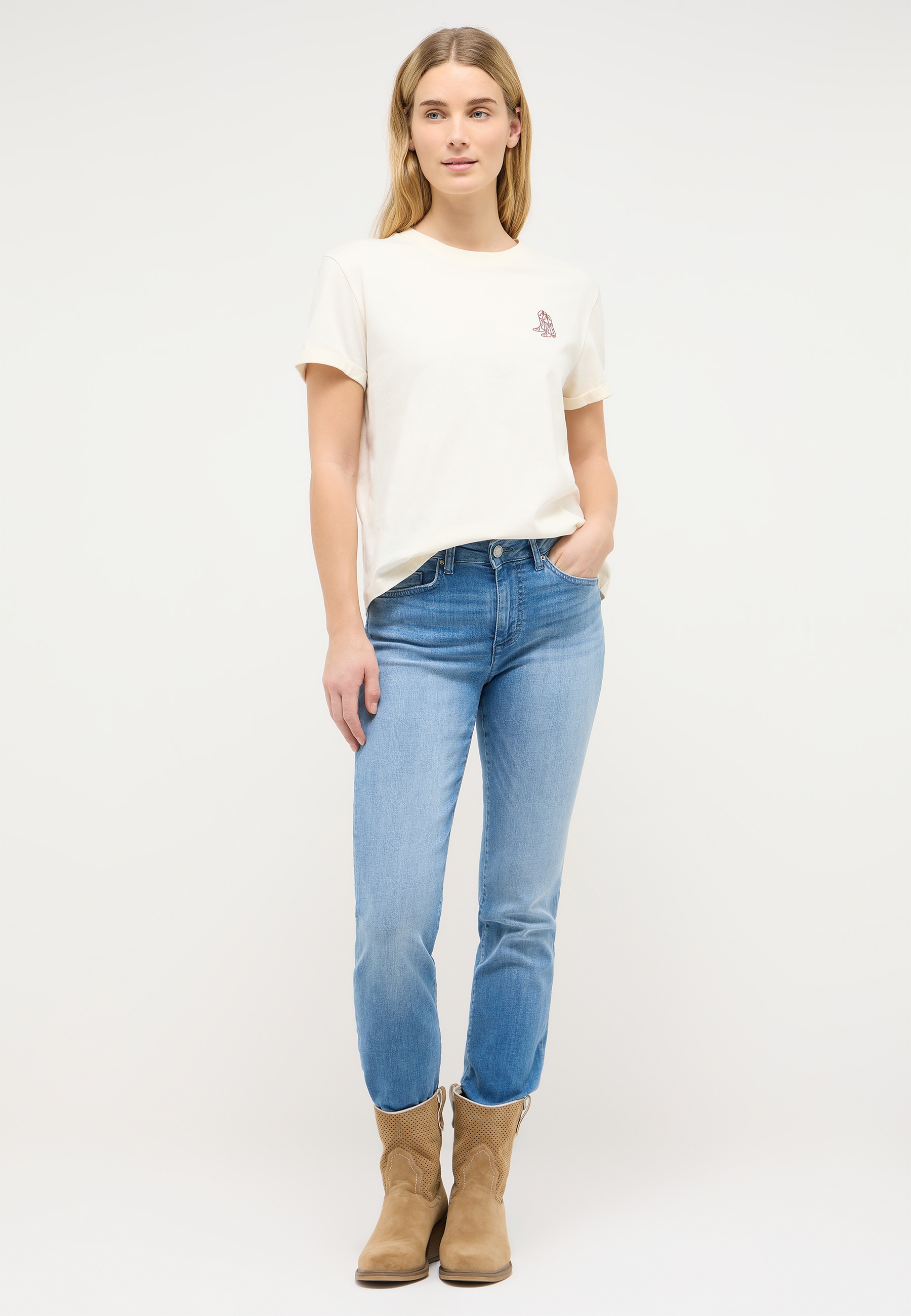 T-Shirt, Beige, Kurzarm, Rundhals, Logo