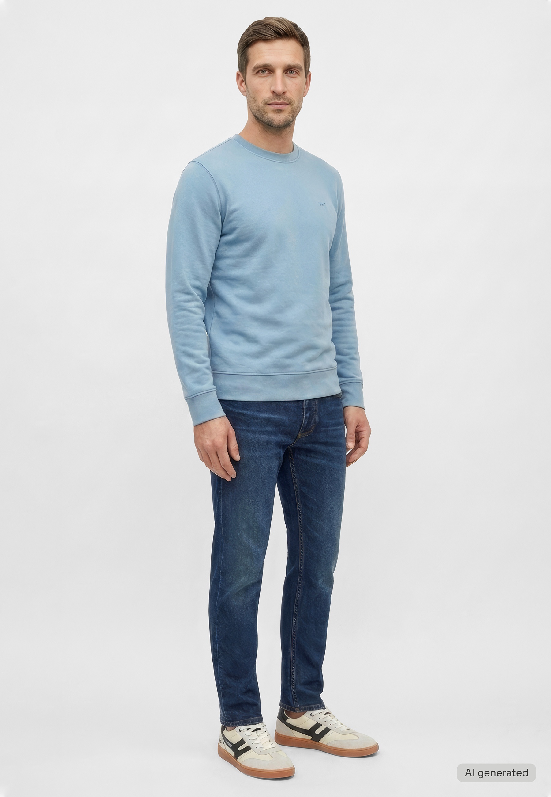 Sweatshirt, Hellblau, Rundhals, Langarm, Jeans