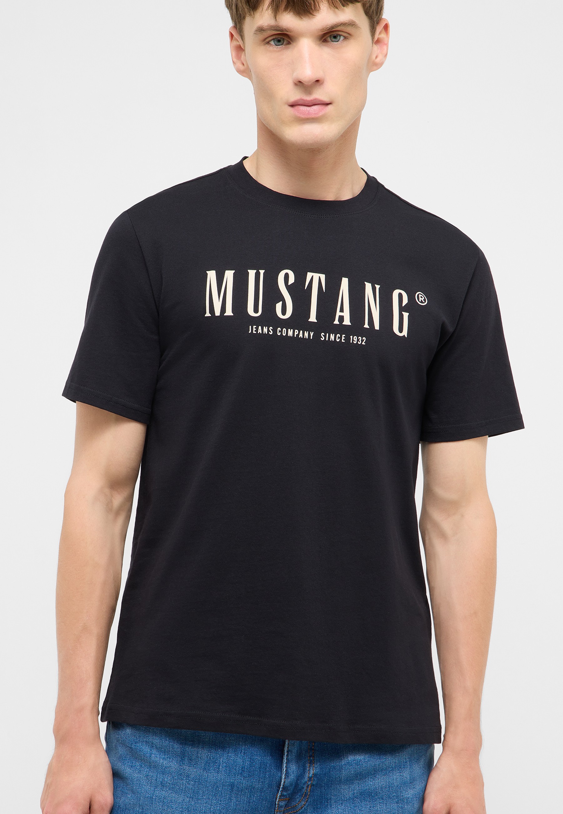 T-Shirt, Kurzarm, Schwarz, Mustang, Bedruckt