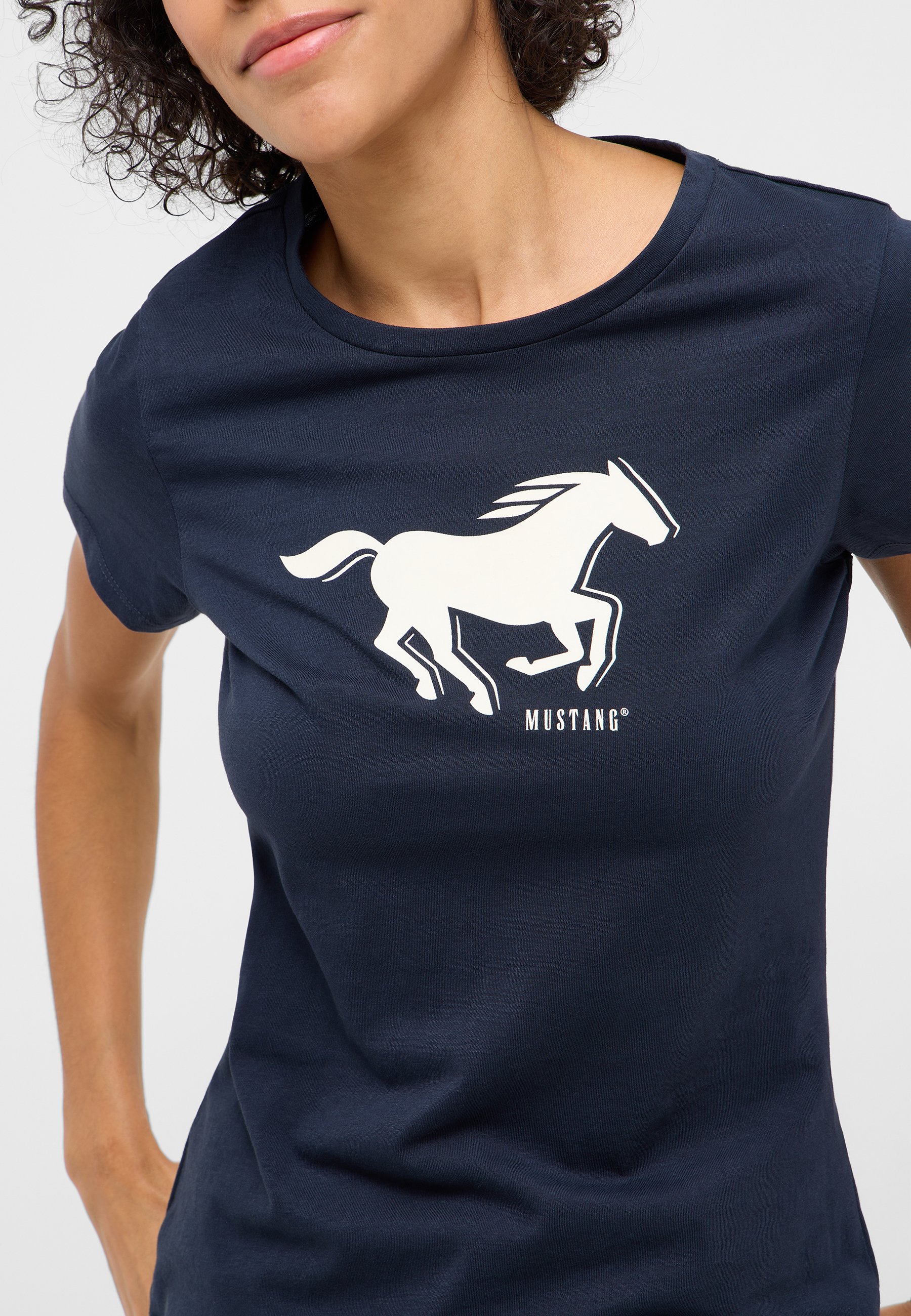 T-Shirt, Mustang-Logo, Kurzarm, Marineblau, Grafik-T-Shirt