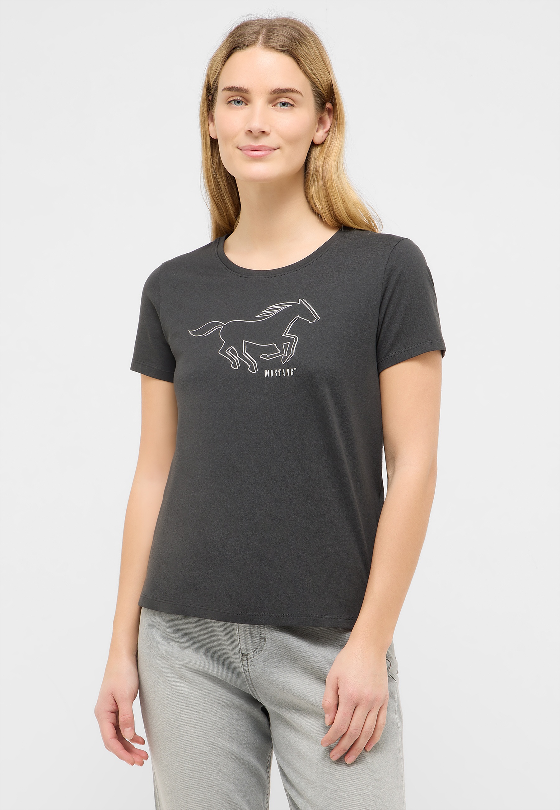 T-Shirt, Grafik-Tee, Mustangs Logo, Kurzarm, Damen