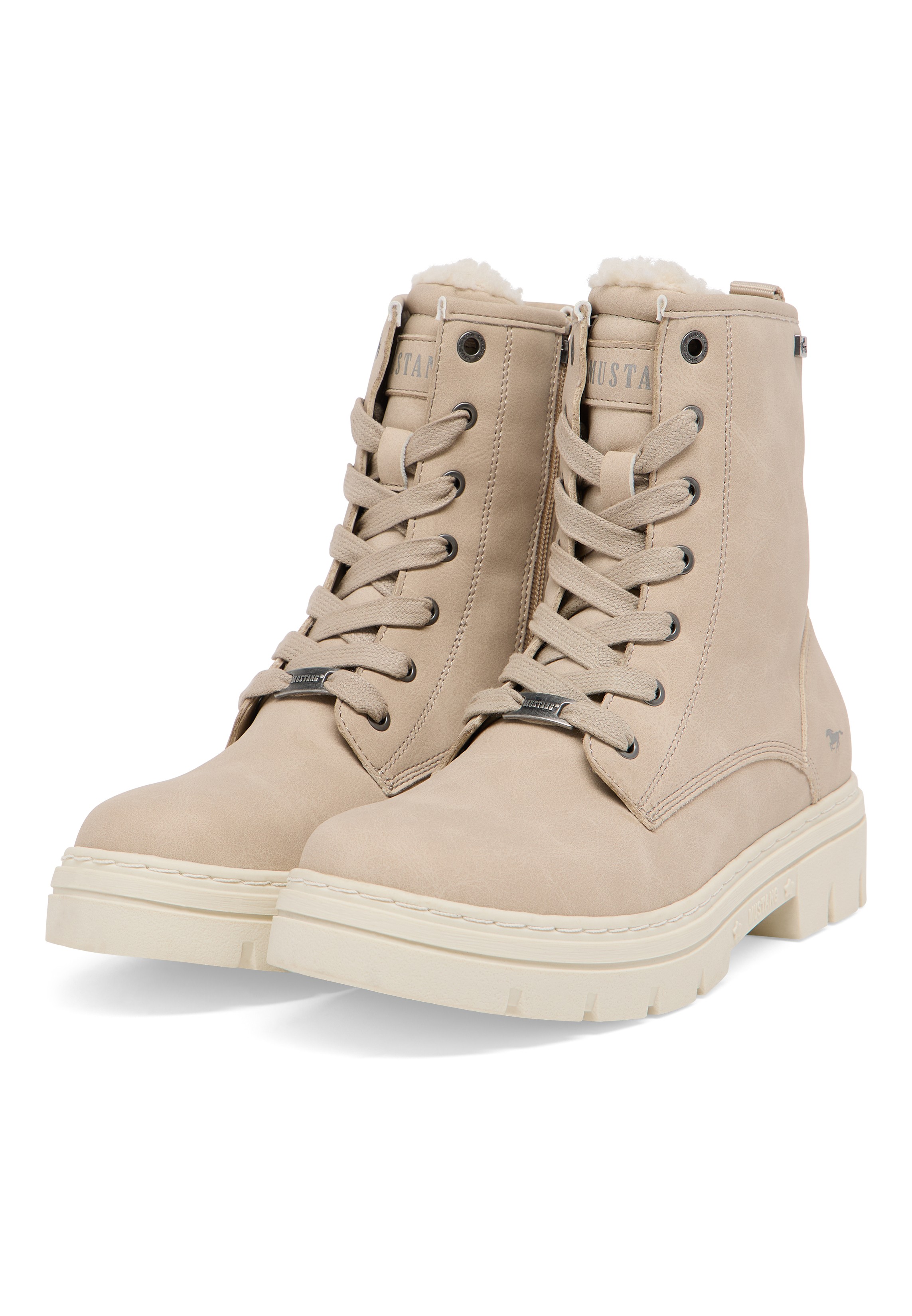 Stiefel, Stiefeletten, Beige, Leder, Schnürung