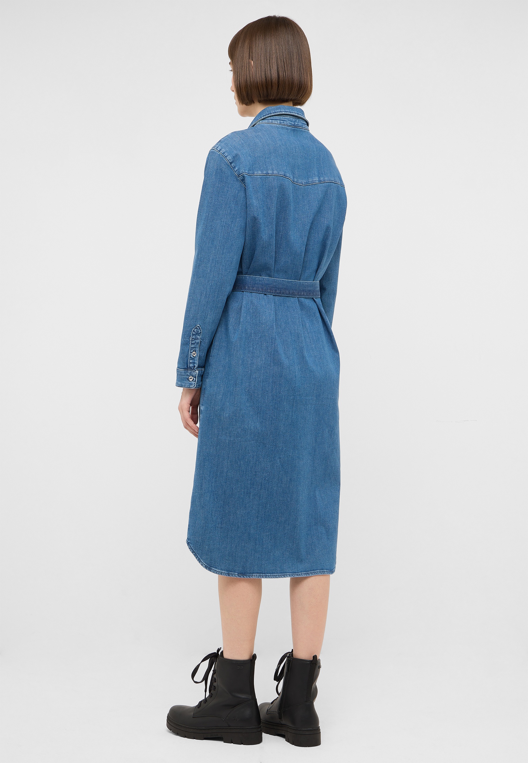 Jeanskleid, Denim, Midi, Gürtel, Knielänge