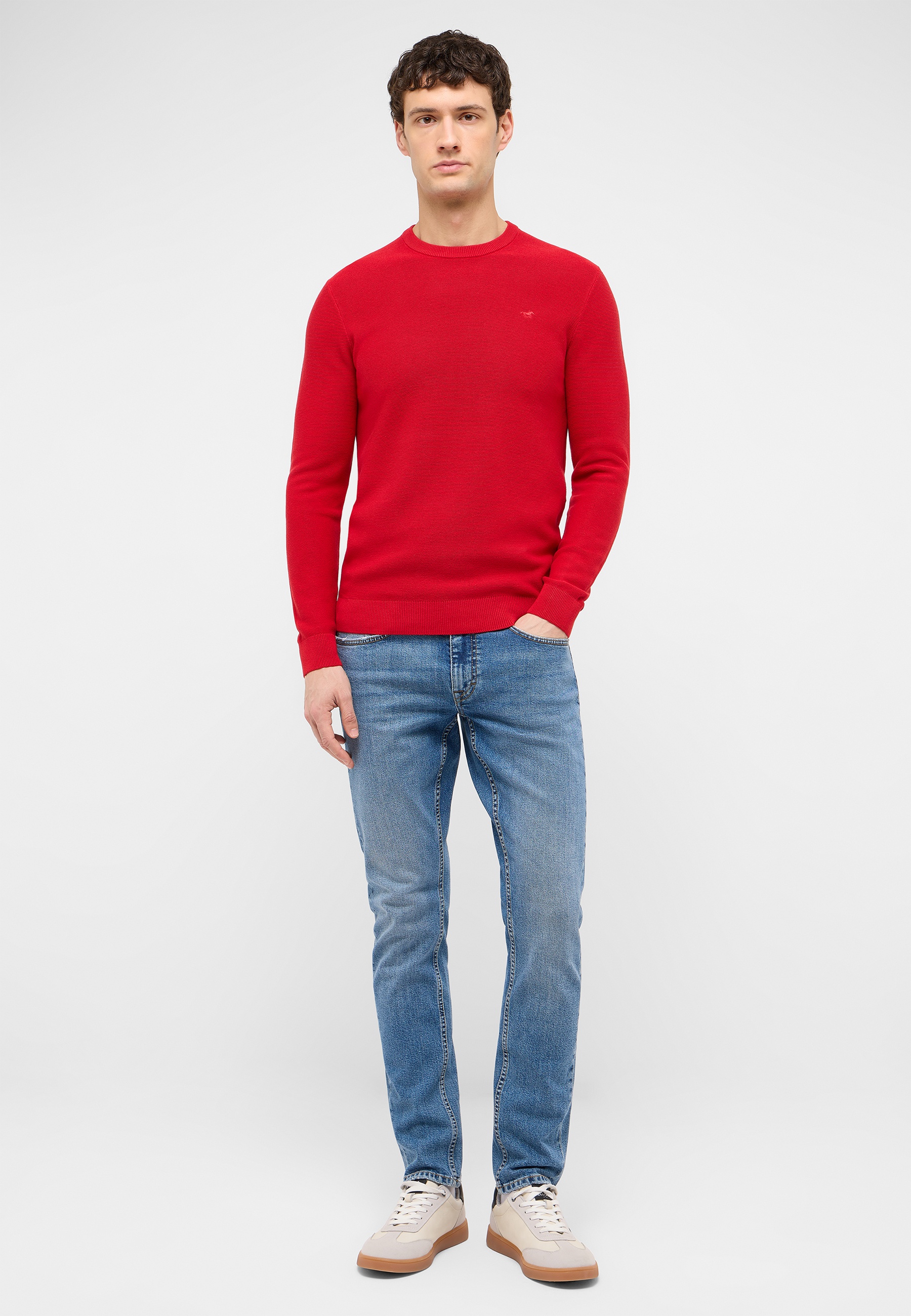 Pullover, Rot, Rundhalsausschnitt, Knit, Jeans