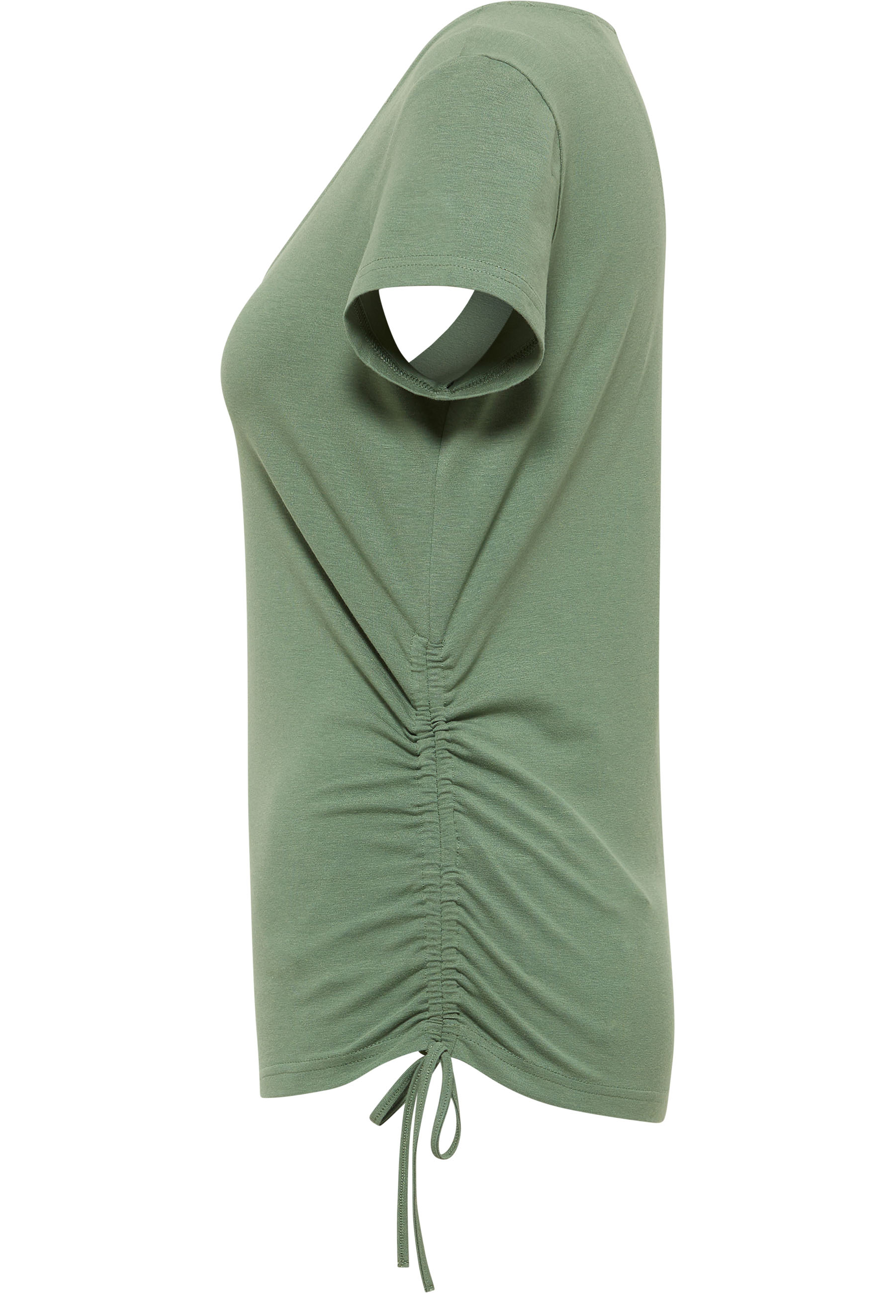 T-Shirt, Rippdetail, Raffung, Knoten, Olivgrün