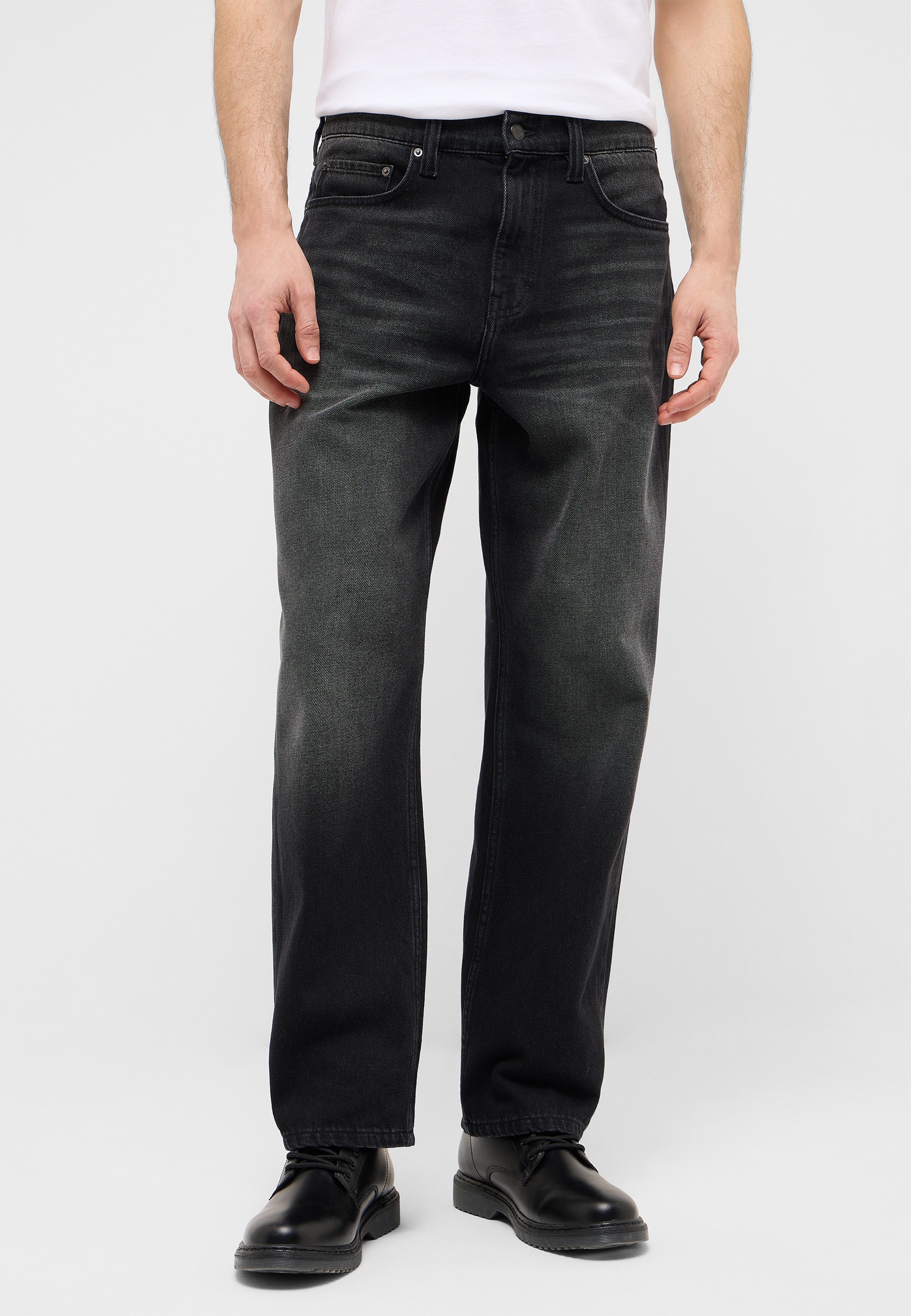 jeans, straight leg, dunkle Waschung, Denim, fünf Taschen