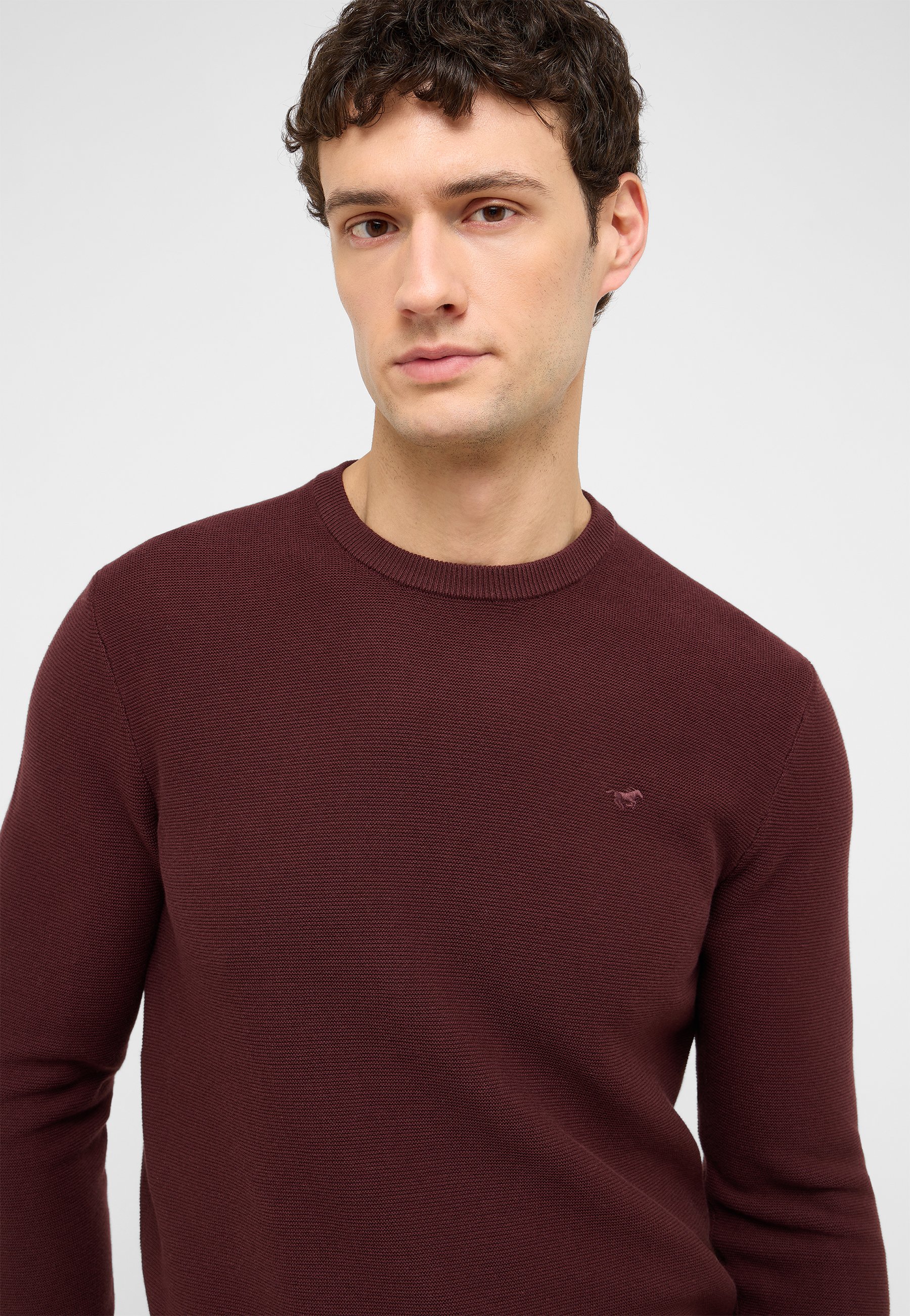 Knit pullover, Burgunder, Rundhals, Langarm, Uni-Farbe