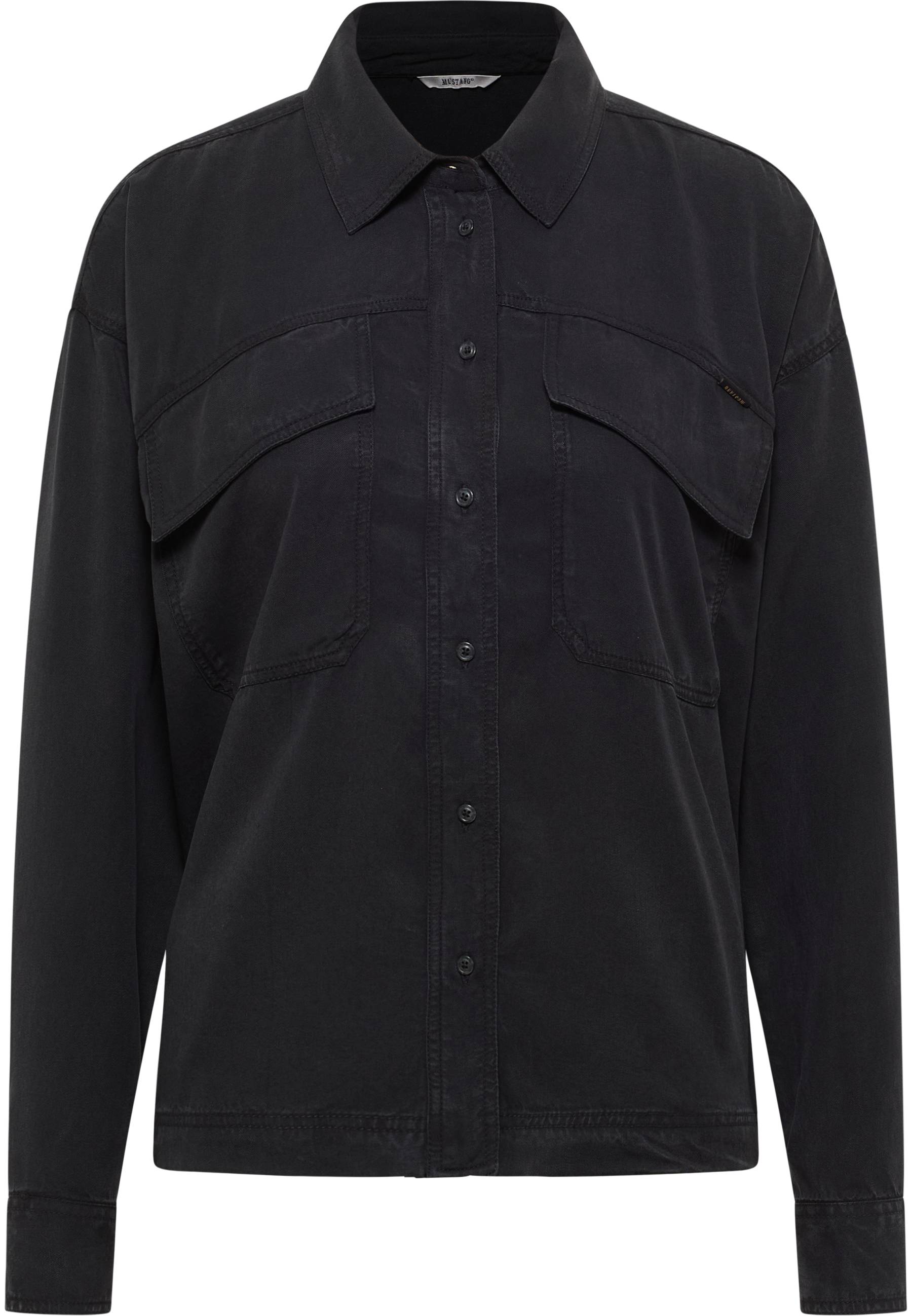 Hemdjacke, Overshirt, Knopfleiste, Große Taschen, Schwarz