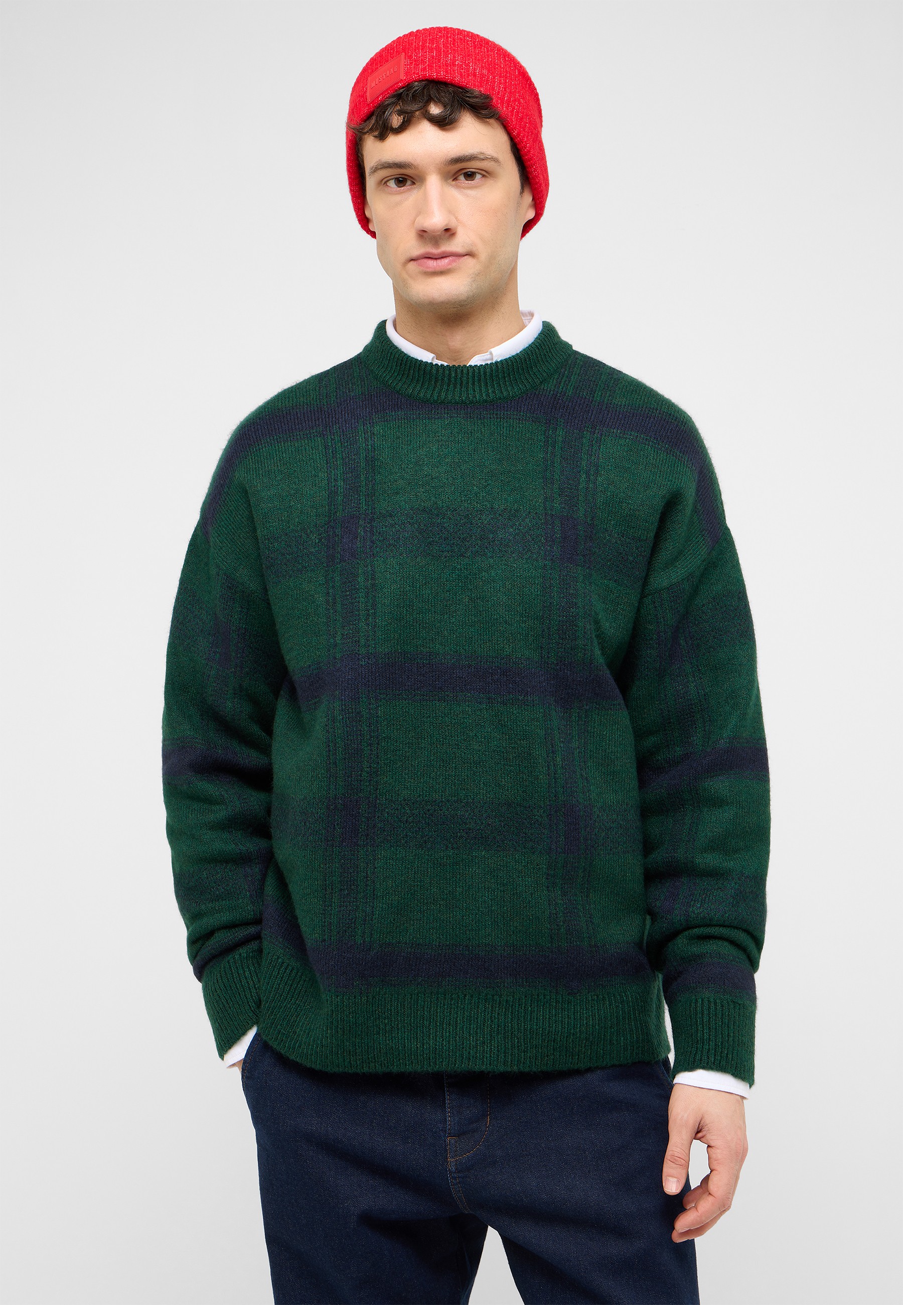 Pullover, Sweater, Hemduntershirt, Kreuzplaid, Waldgrün
