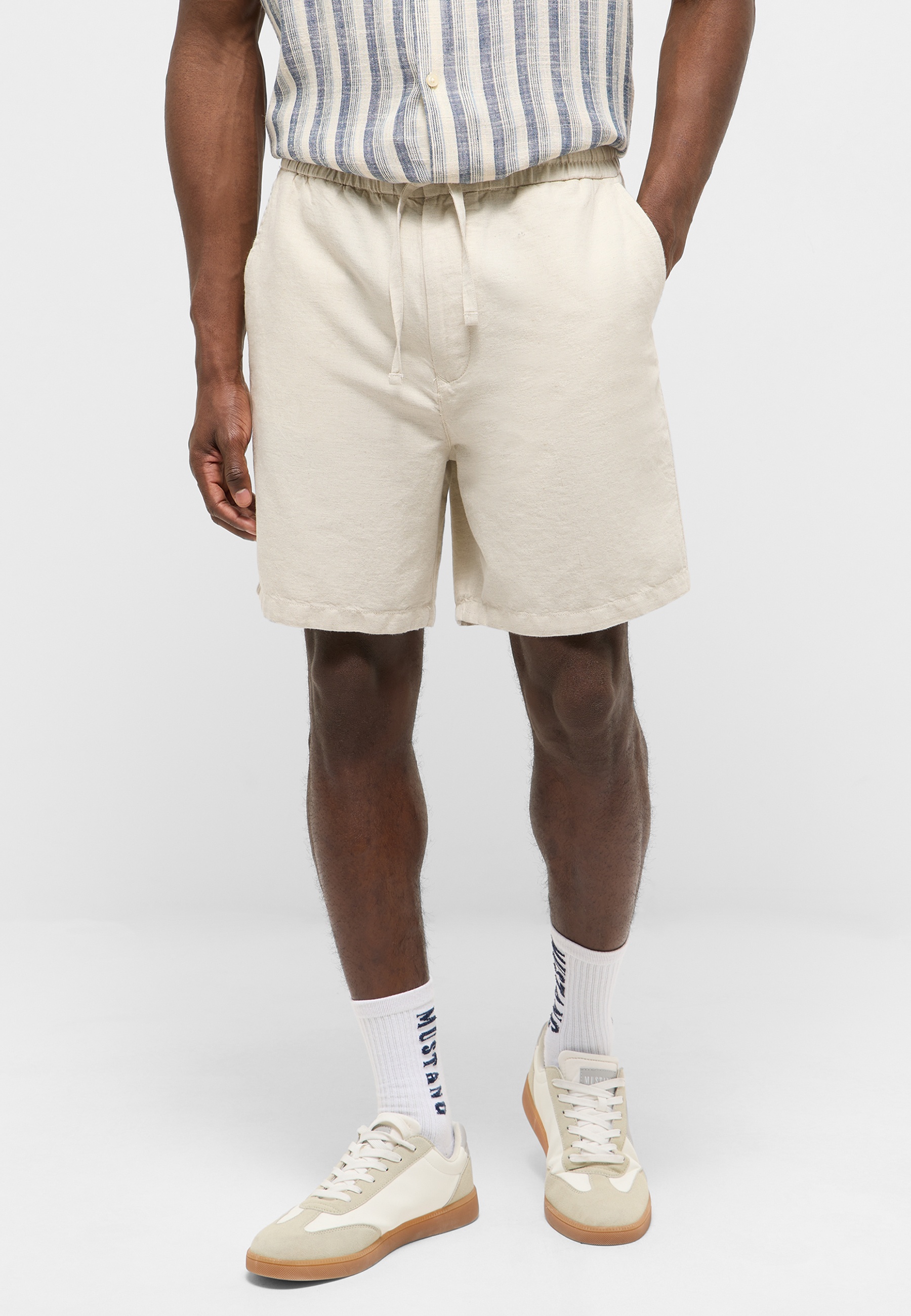 Shorts, Beige, Drawstring, Knit, Casual