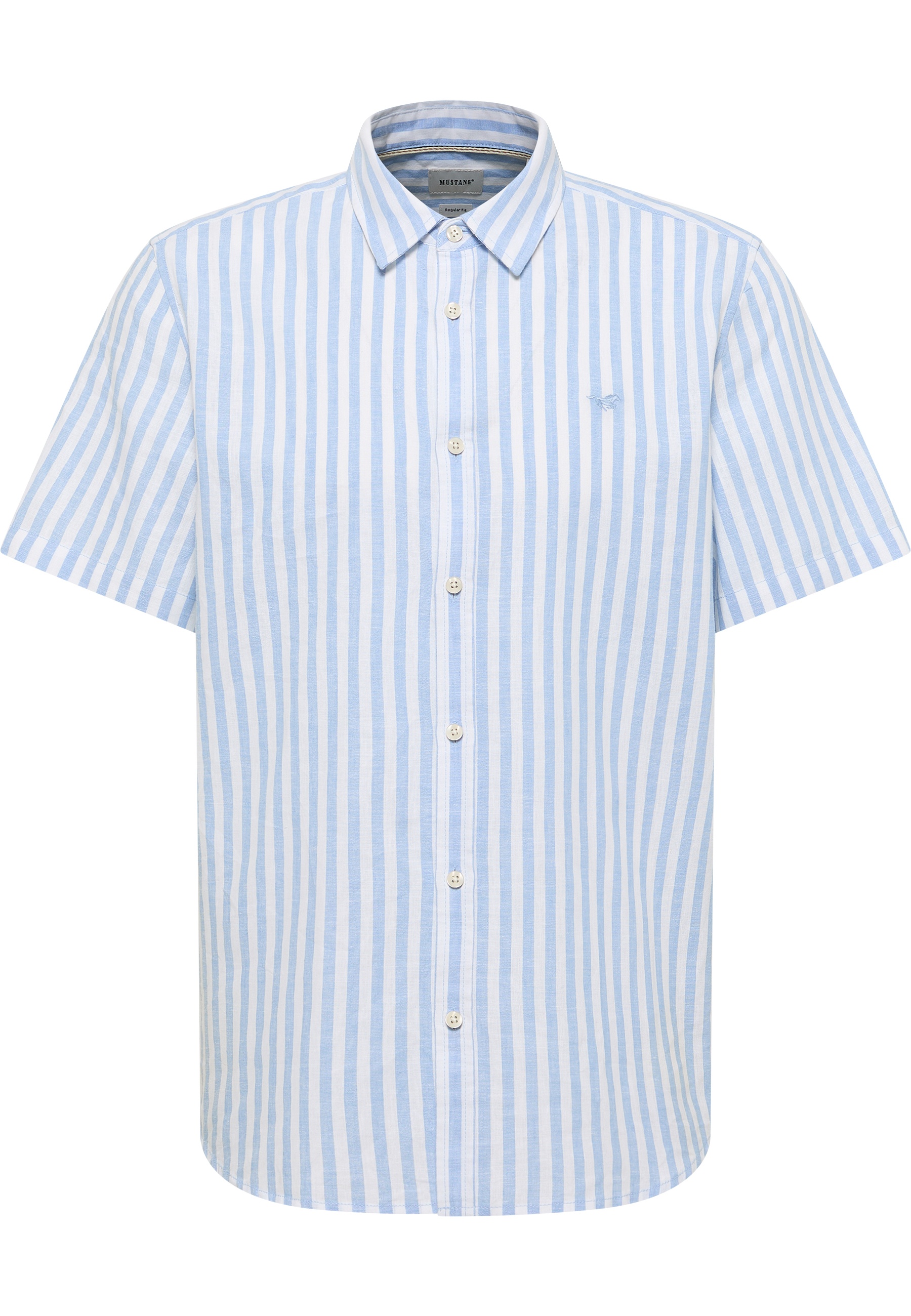 Hemd, Kurzarm, Streifen, Blau-weiß, Button-down