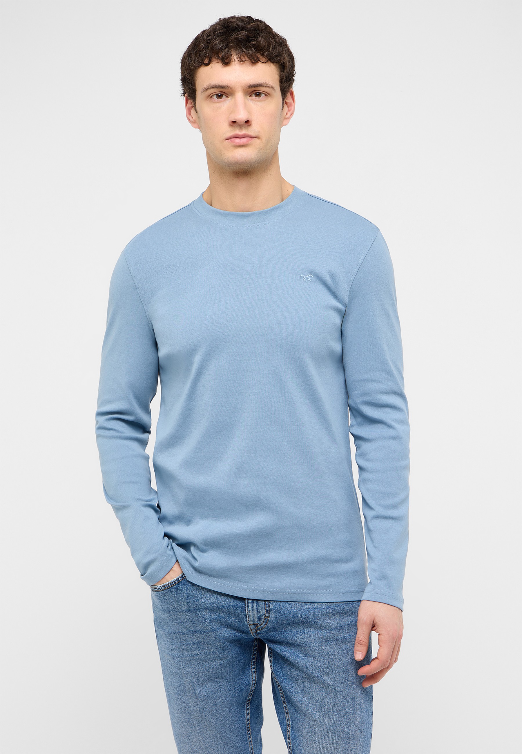 langarmshirt, hellblau, Baumwolle, Plain, Weicher Stoff