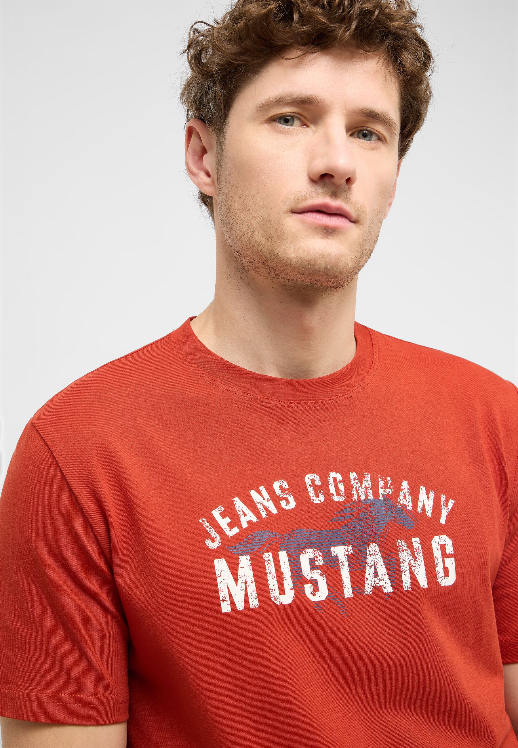 t-shirt, rot, grafik, kurzarm, mustang