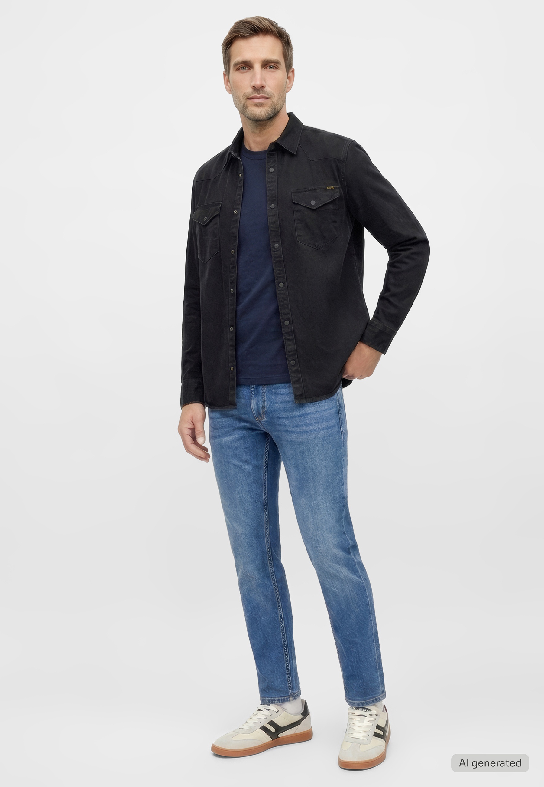 mit geradem Bein und mittlerer Leibhöhe