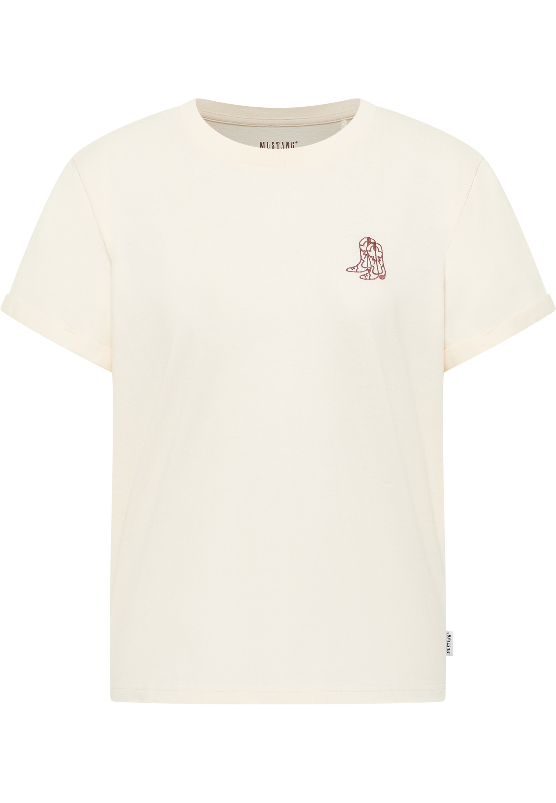 t-shirt, creme, kurzarm, kleines-logo, runde ausschnitt