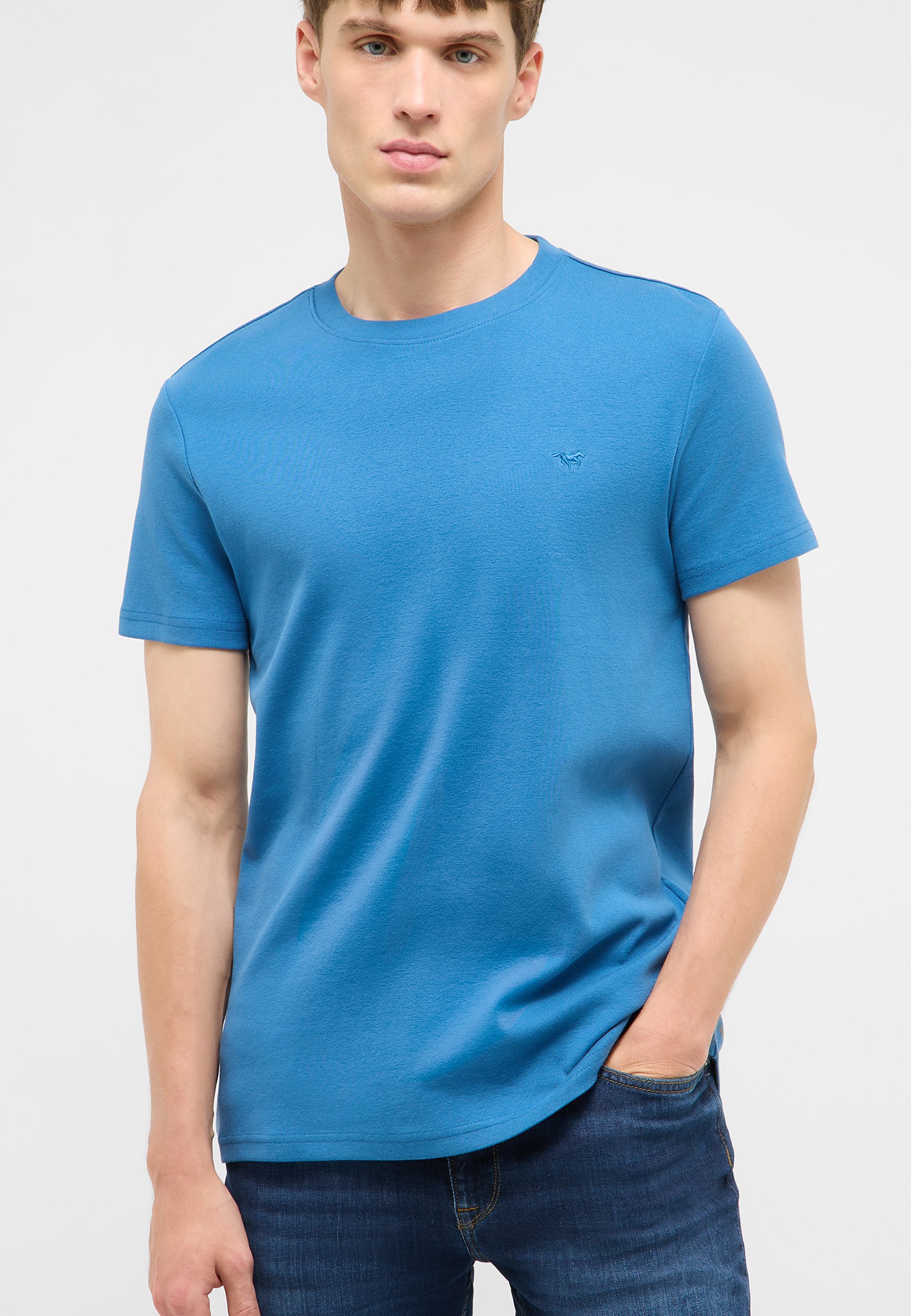 T-Shirt, Baumwolle, Kurzarm, Blau, Rundhals