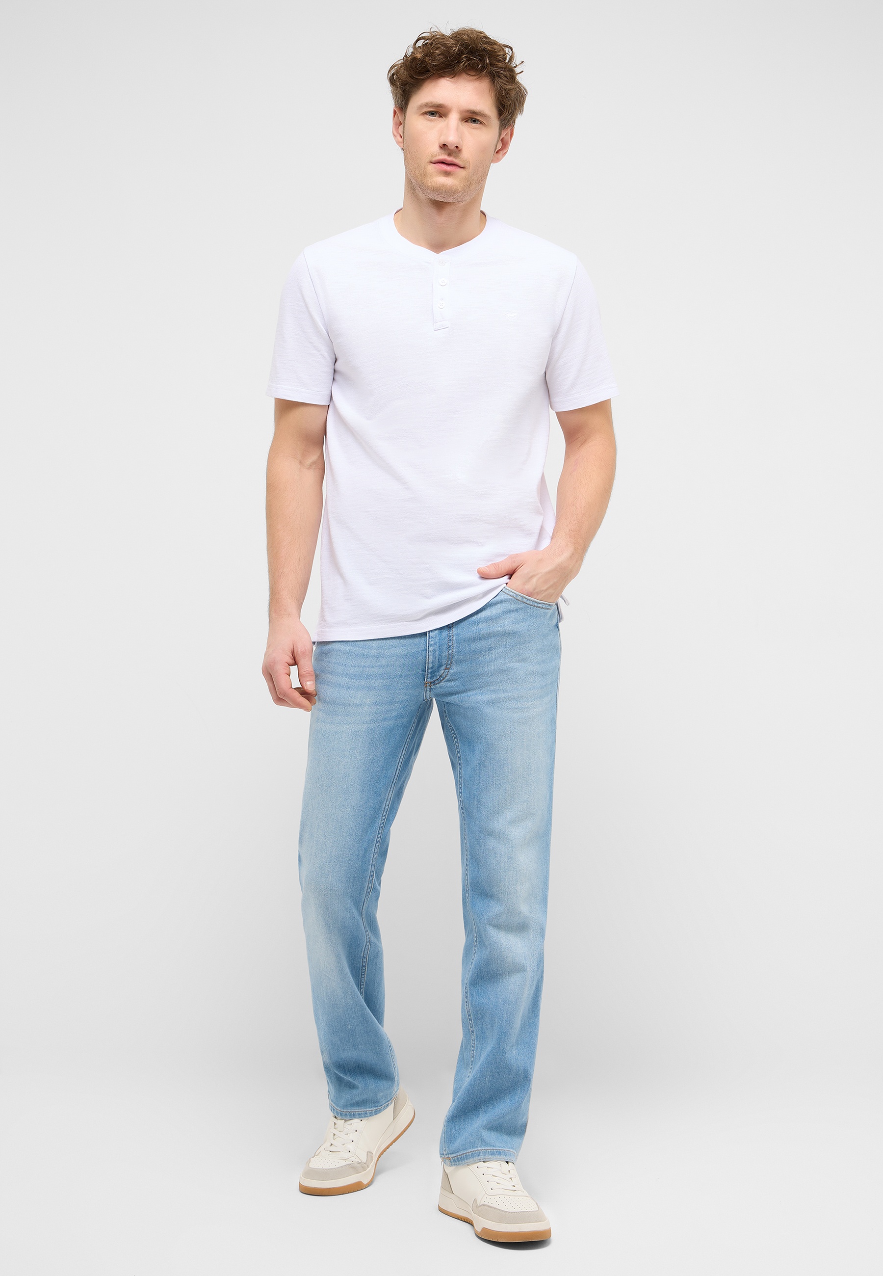 T-Shirt, Henley, Kurzarm, Weiß, Basic