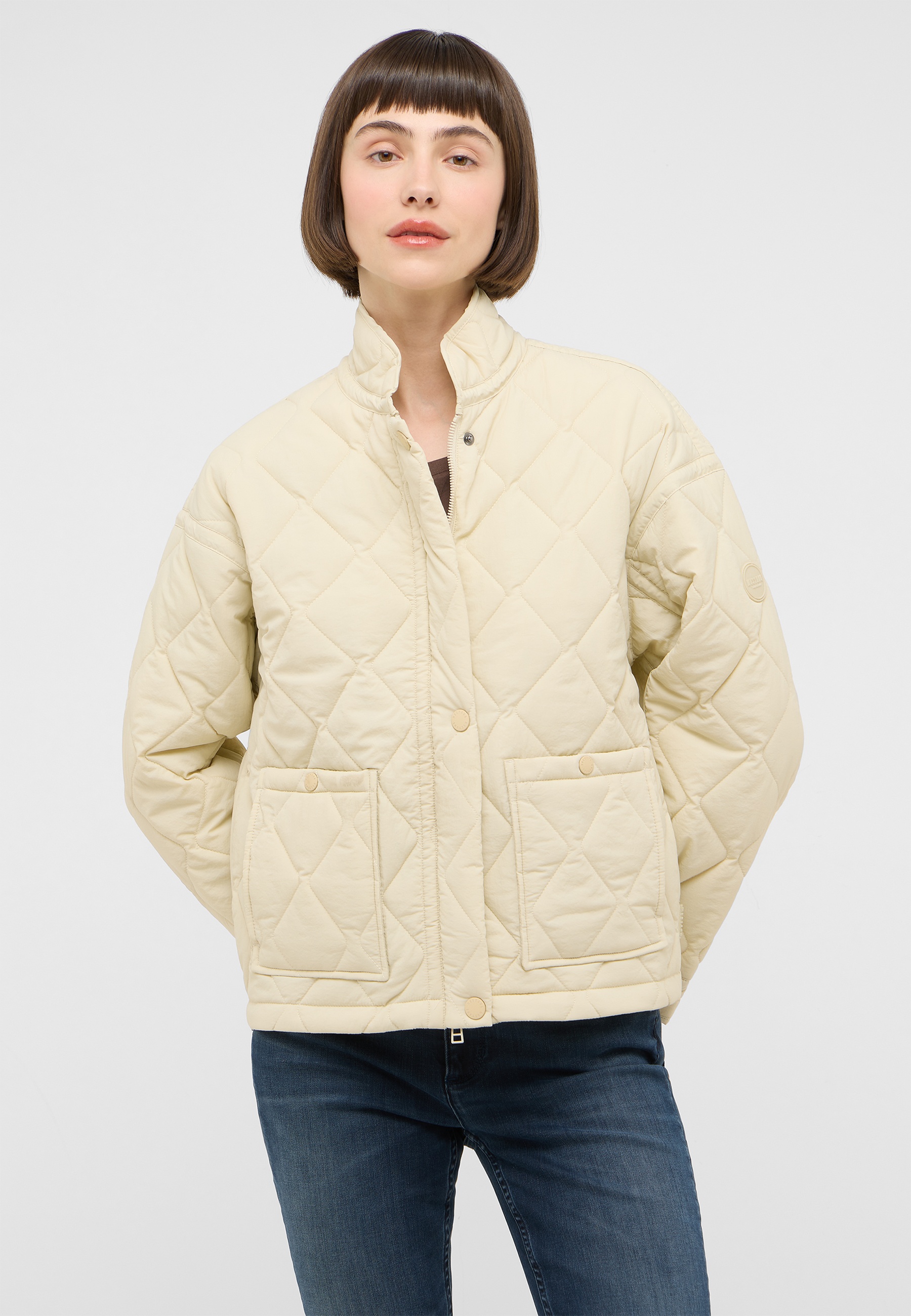 Quilted jacket, Beige, Puffer, Stand collar, Two pockets