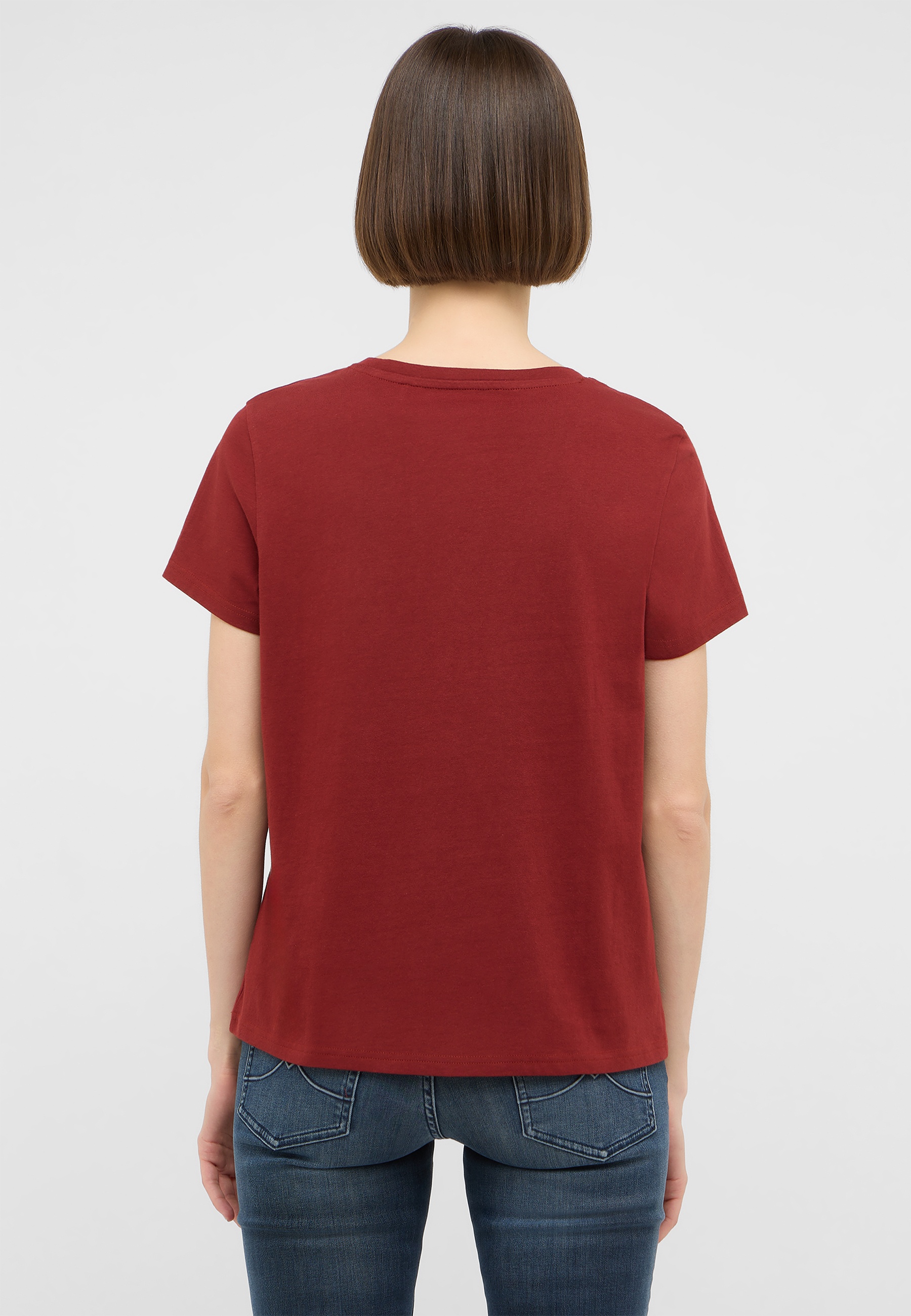 t-shirt, kurzärmelig, rundhals, rot, jeans-ansatz?