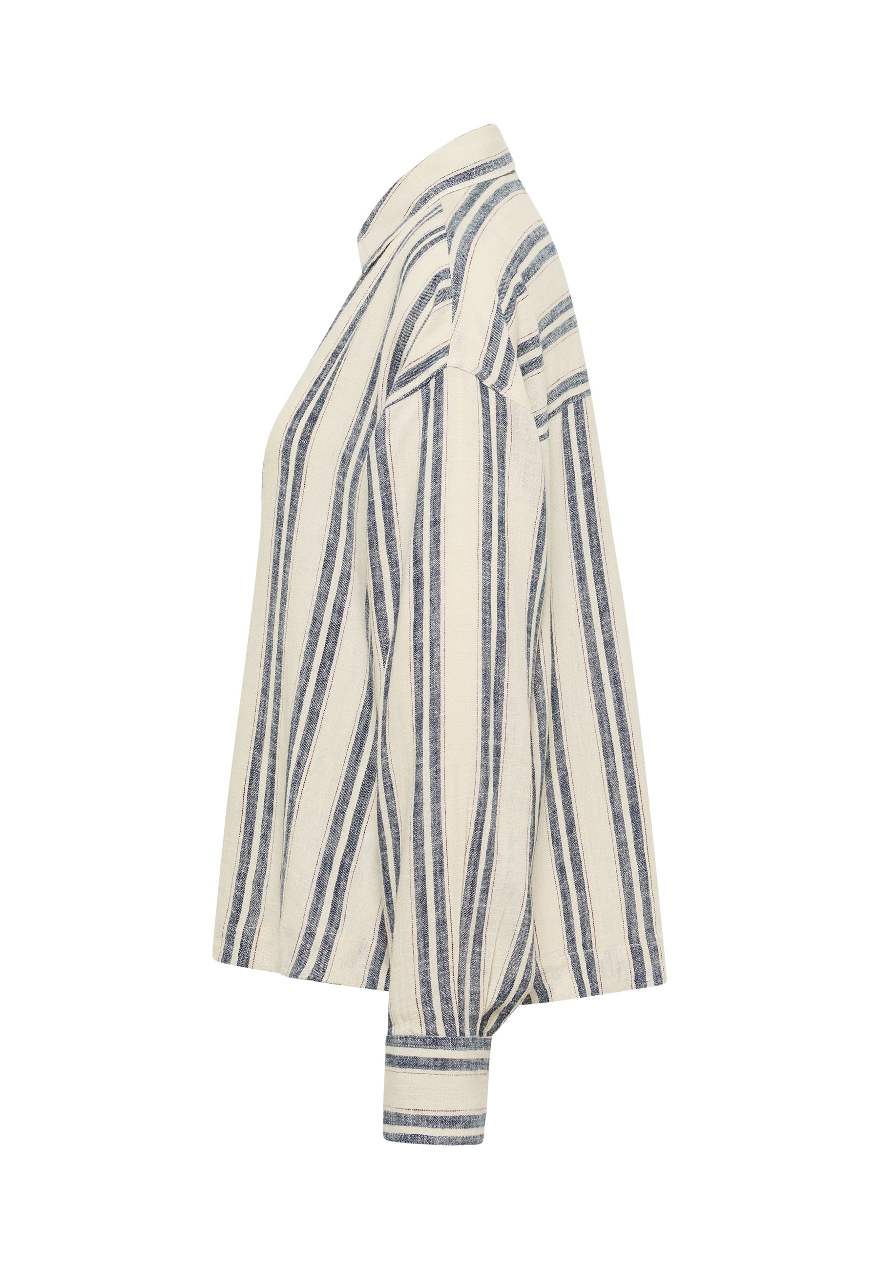 gestreiftes Hemd, Leinen, creme, blau gestreift, langarmshirt
