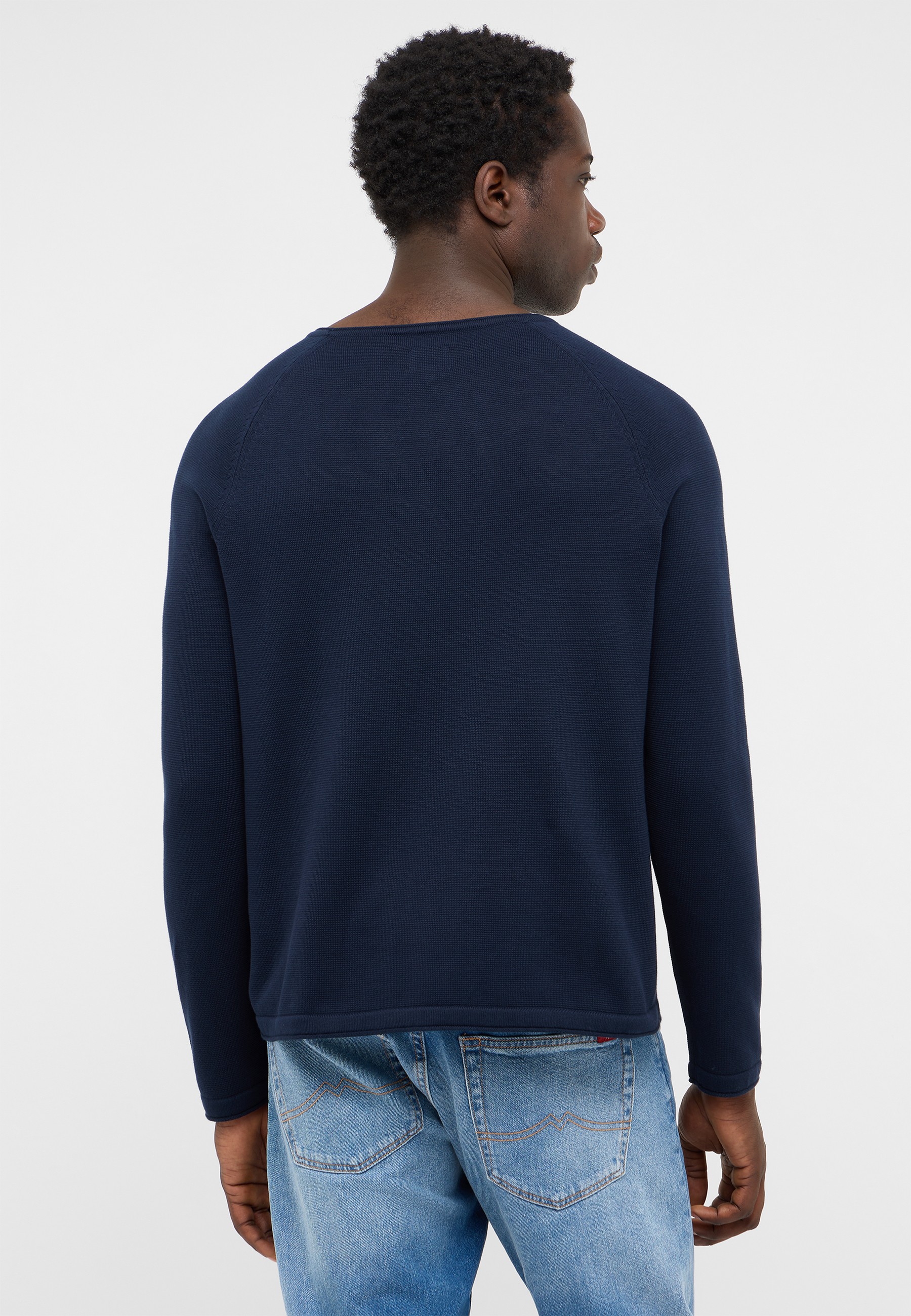 langärmeliges shirt, Pullover, Navyblau, Rippstruktur, leichte fleece