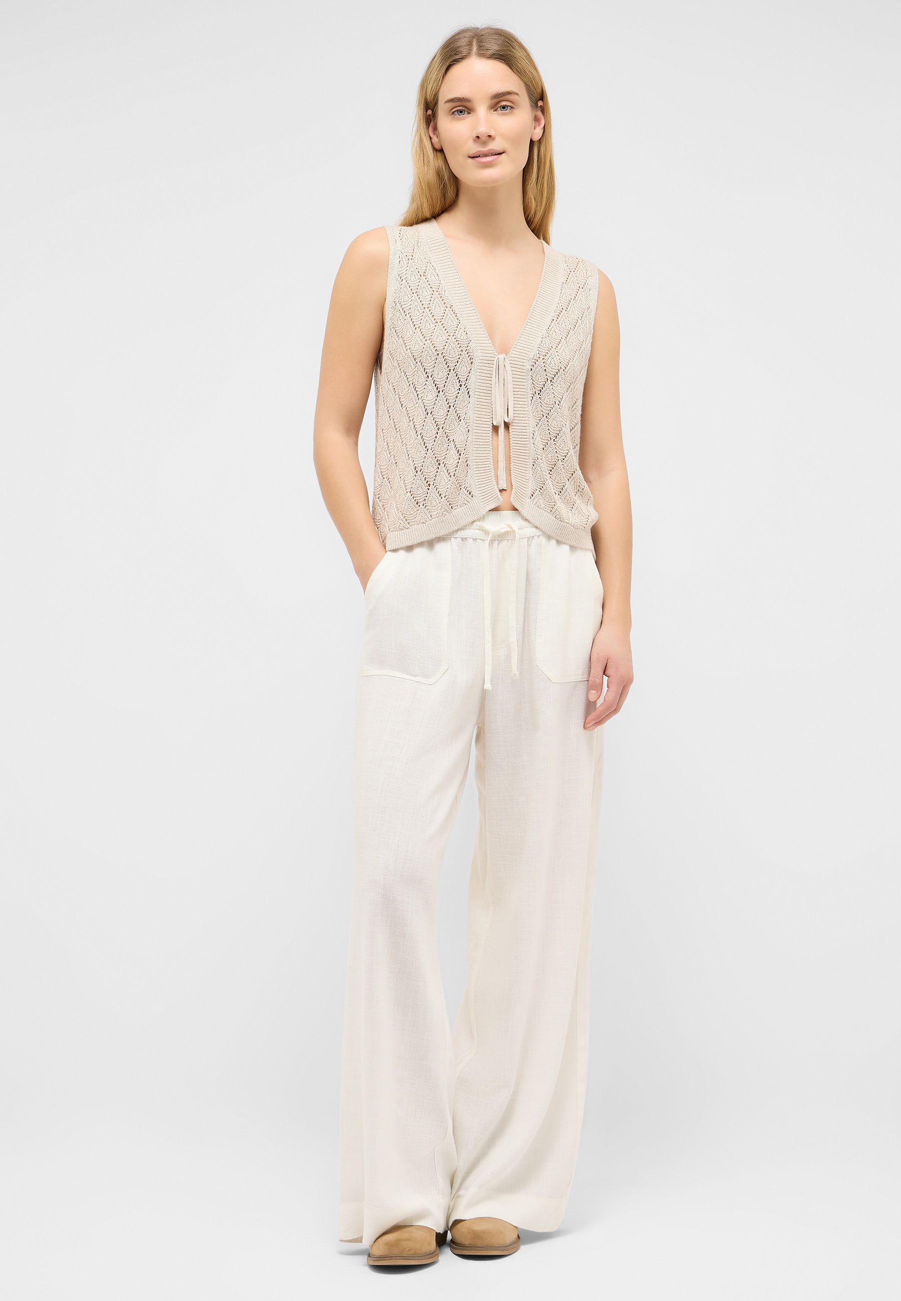 top, knit, vest, beige, pants