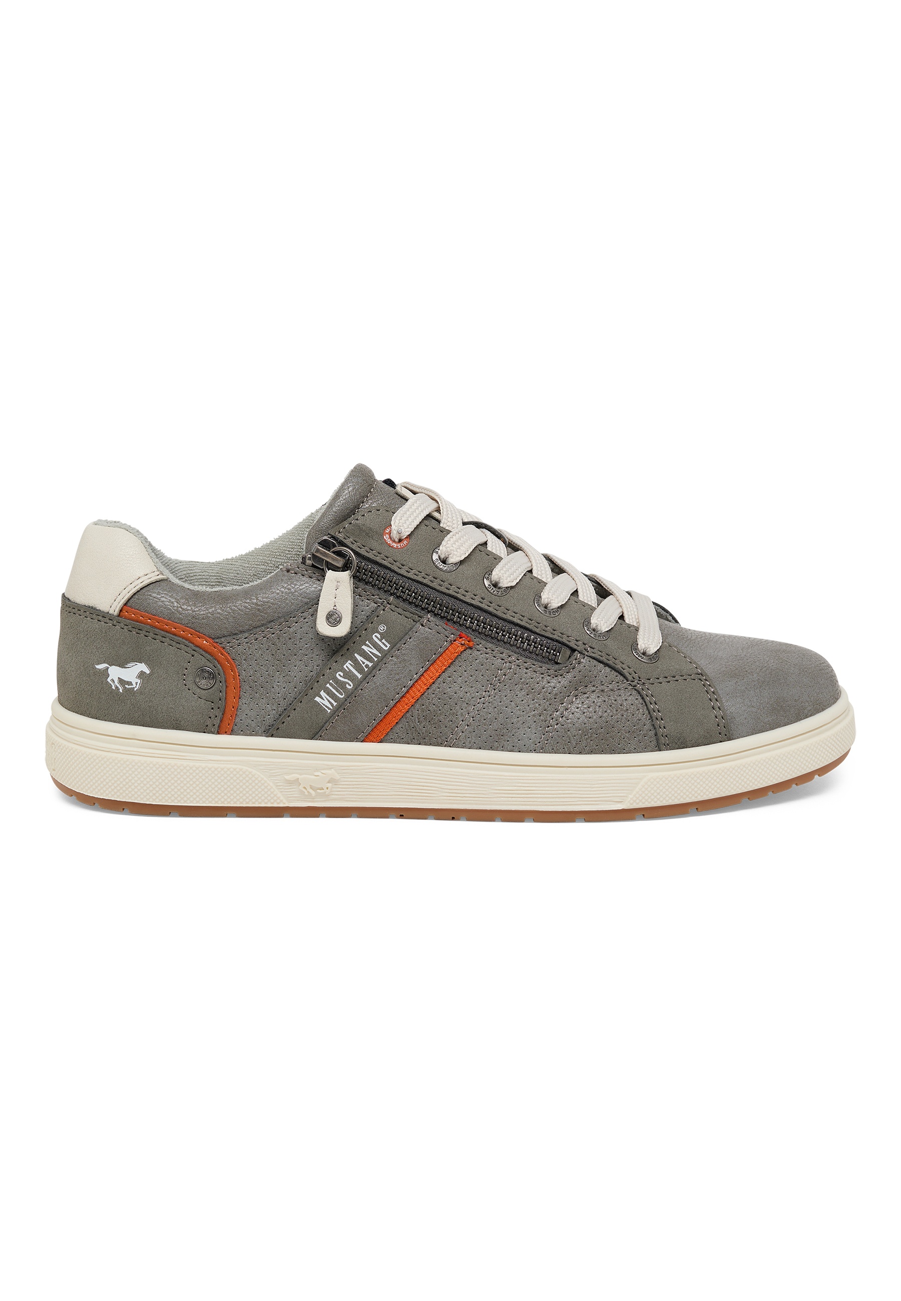 Sneaker, Grau, Leder, Seitentasche, Streifen orange
