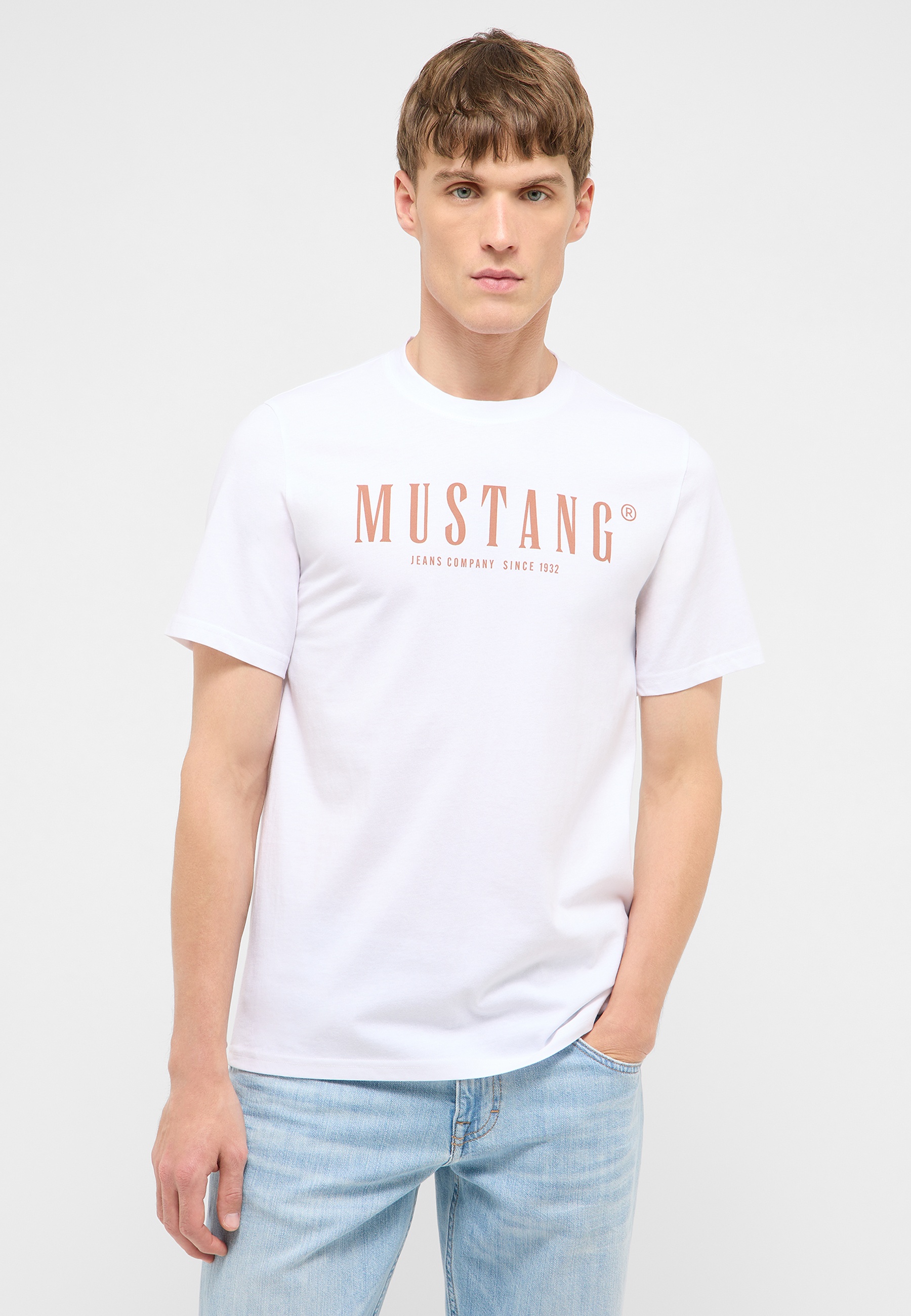 t-shirt, weiß, logo, kurzarm, mustang