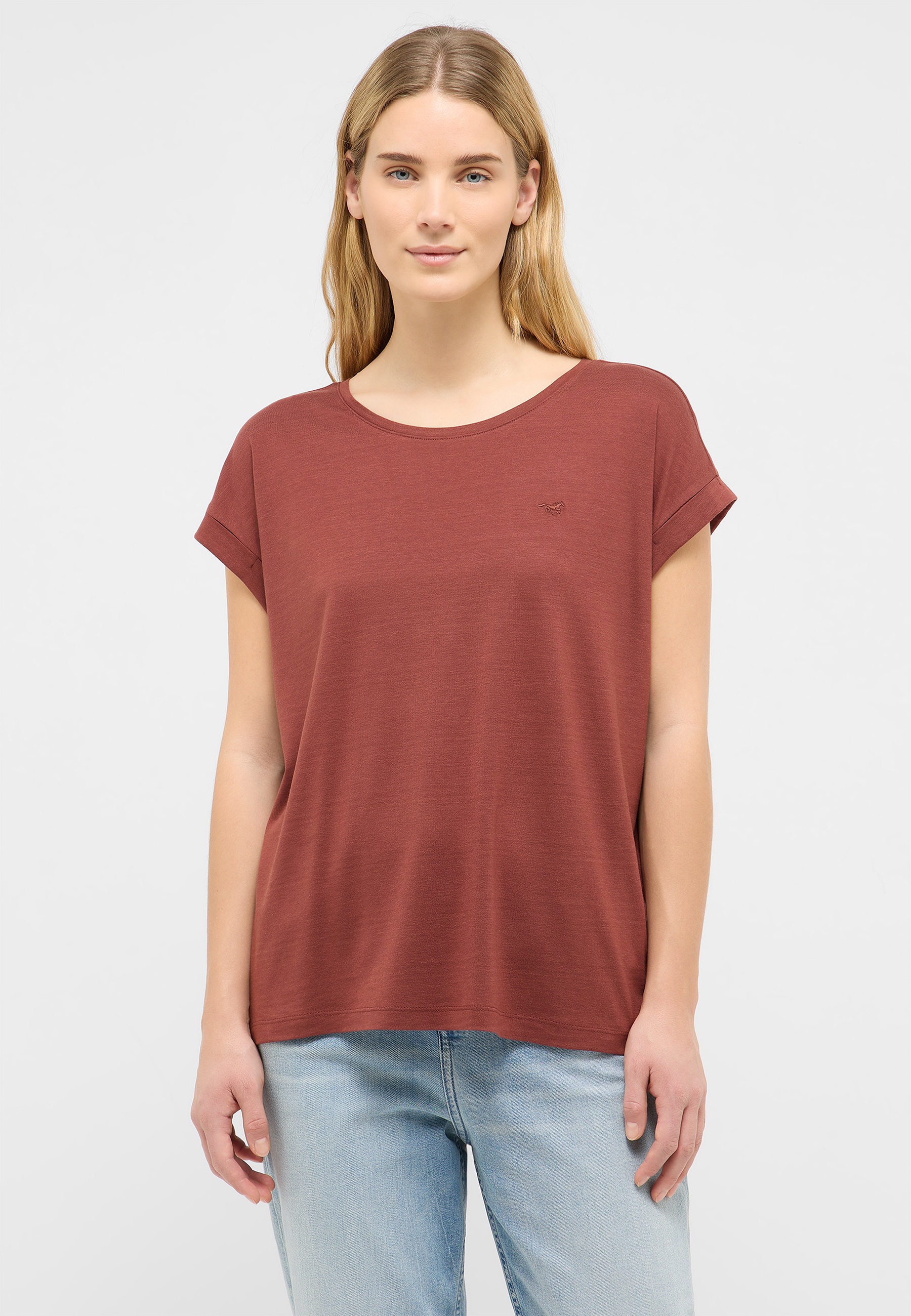 t-shirt, cotton, short-sleeve, round neck, rust