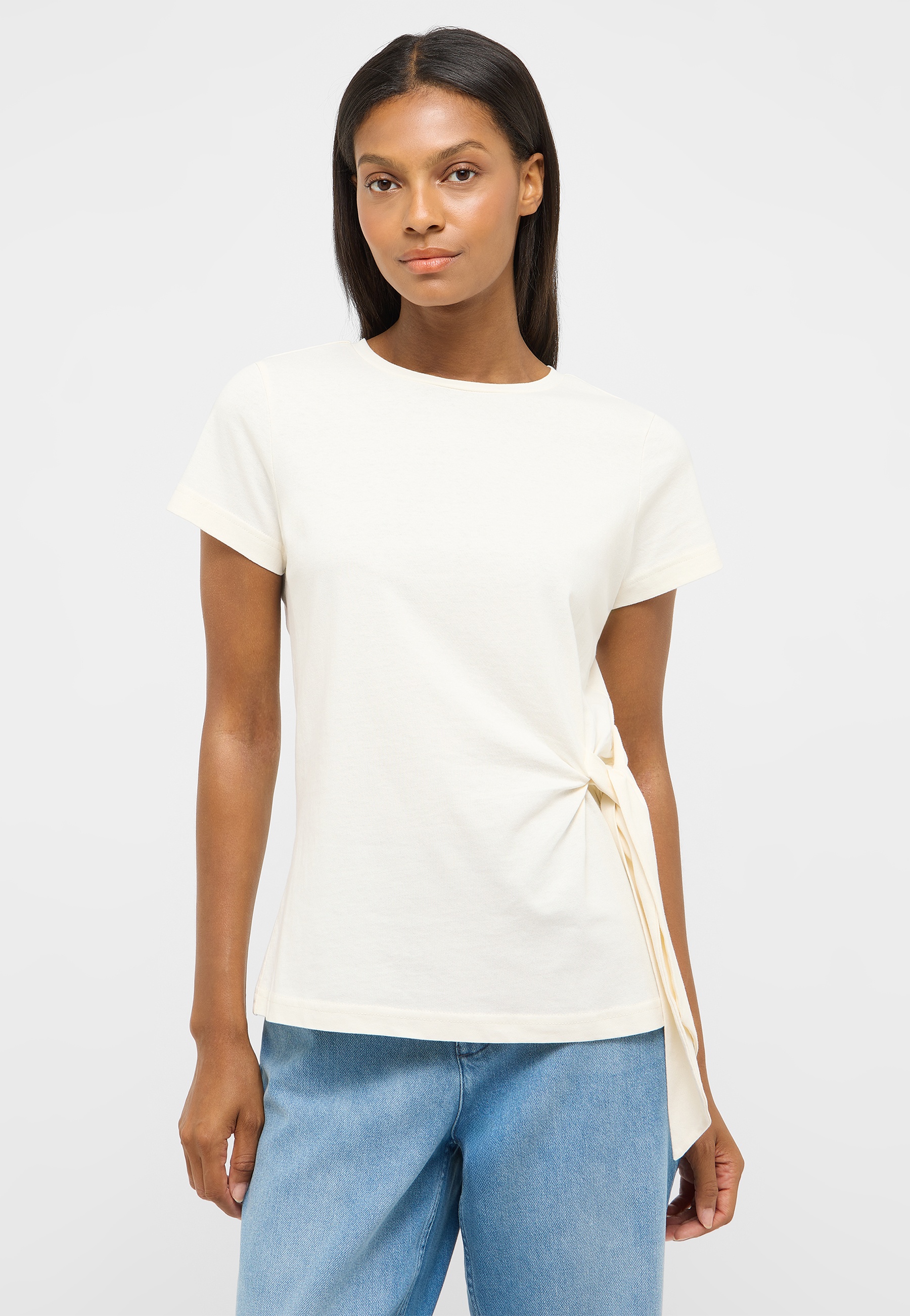 t-shirt, kurzarm, seitentasche, weis(s), knopfleiste