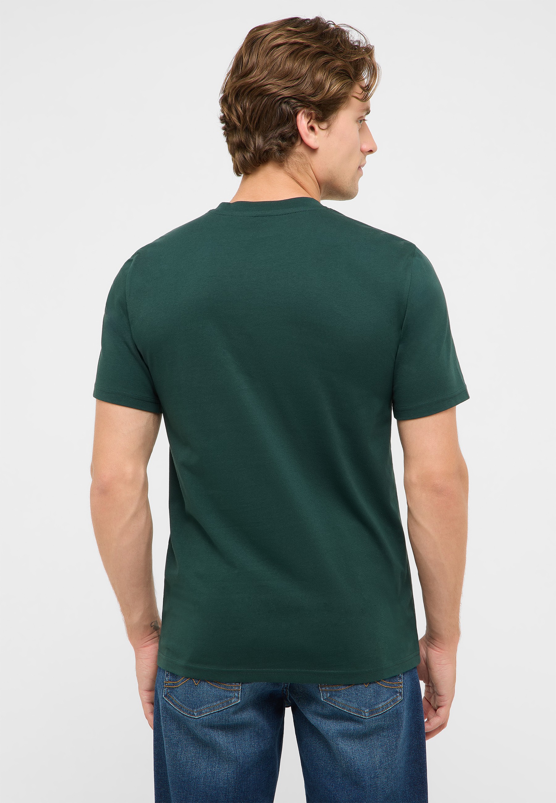 t-shirt, kurzarm, unifarben, grün, rückseite