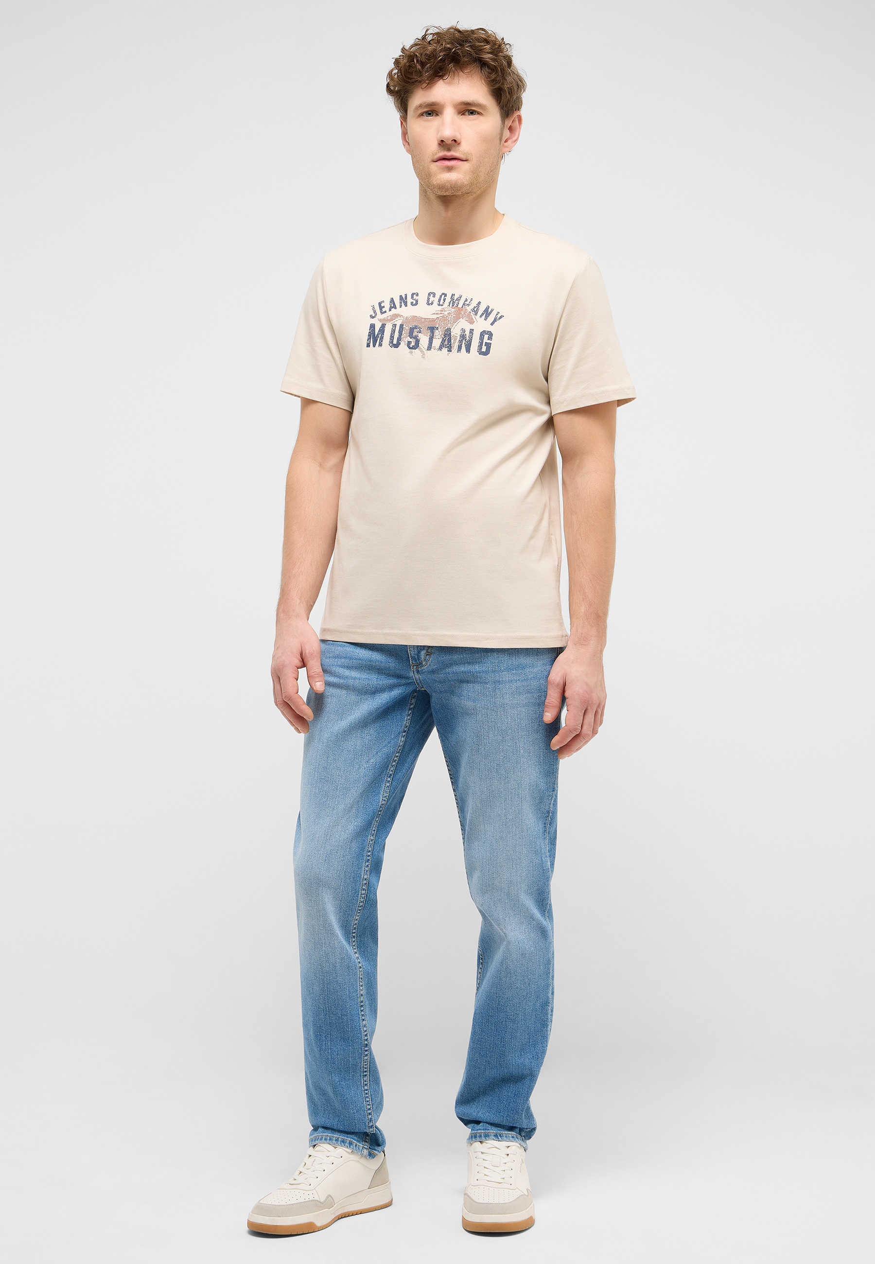 T-Shirt, Beige, Mustang Logo, Rundhals, Kurzarm