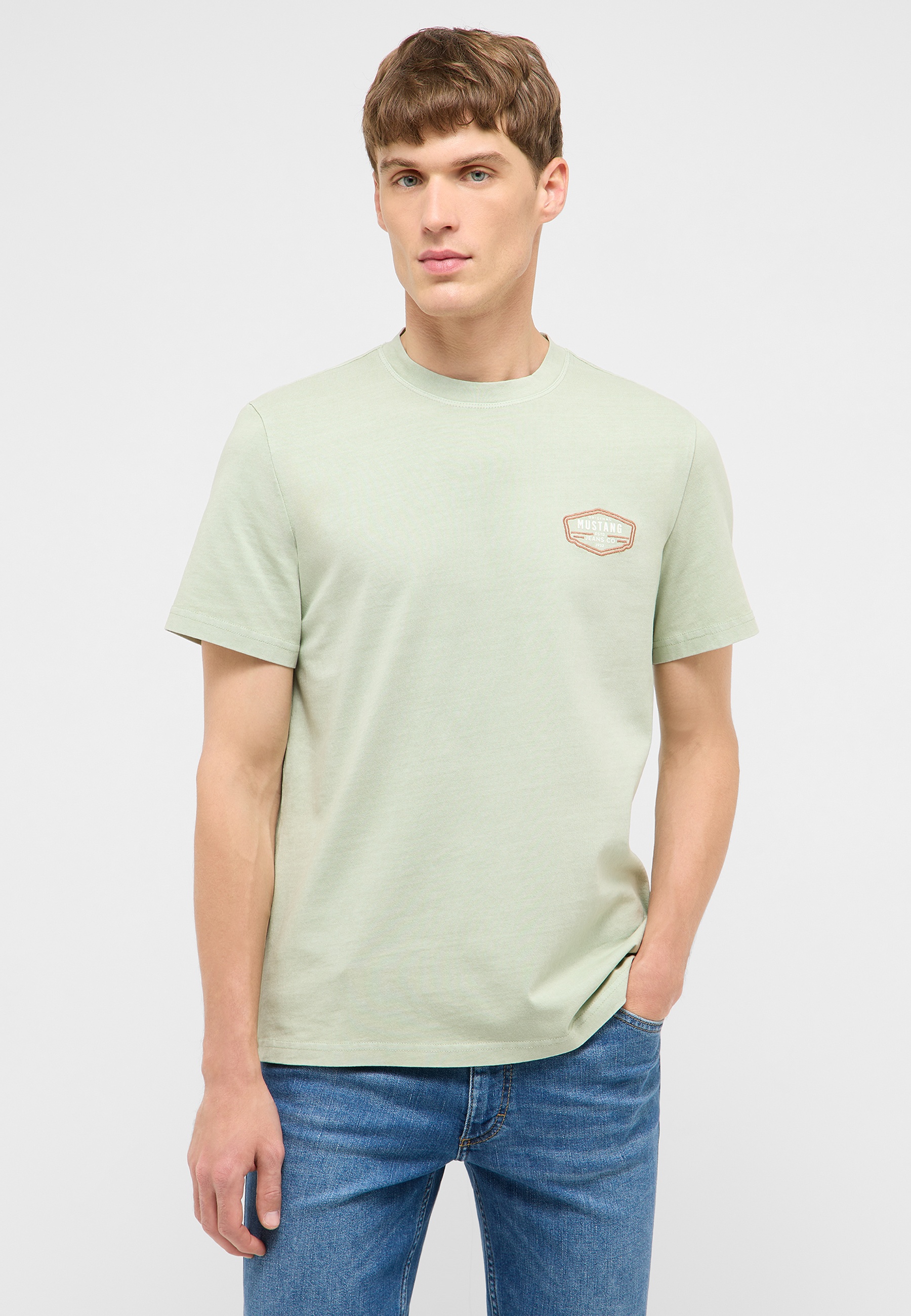 T-Shirt, Kurze Ärmel, Mintgrün, Rundhals, Logo-Aufnäher