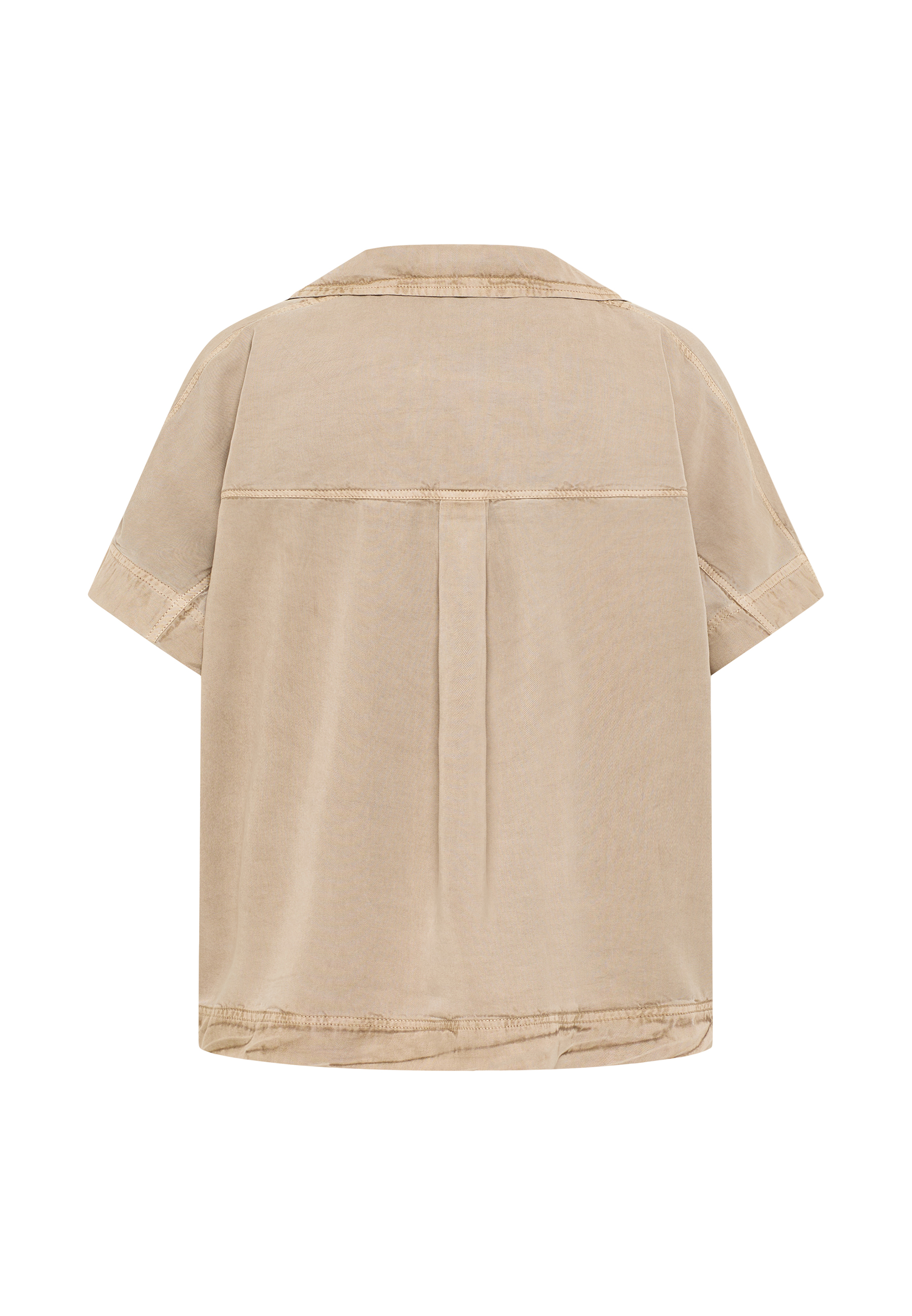 Hemd, Kurzarm, Beige, Weit geschnitten, Stoff