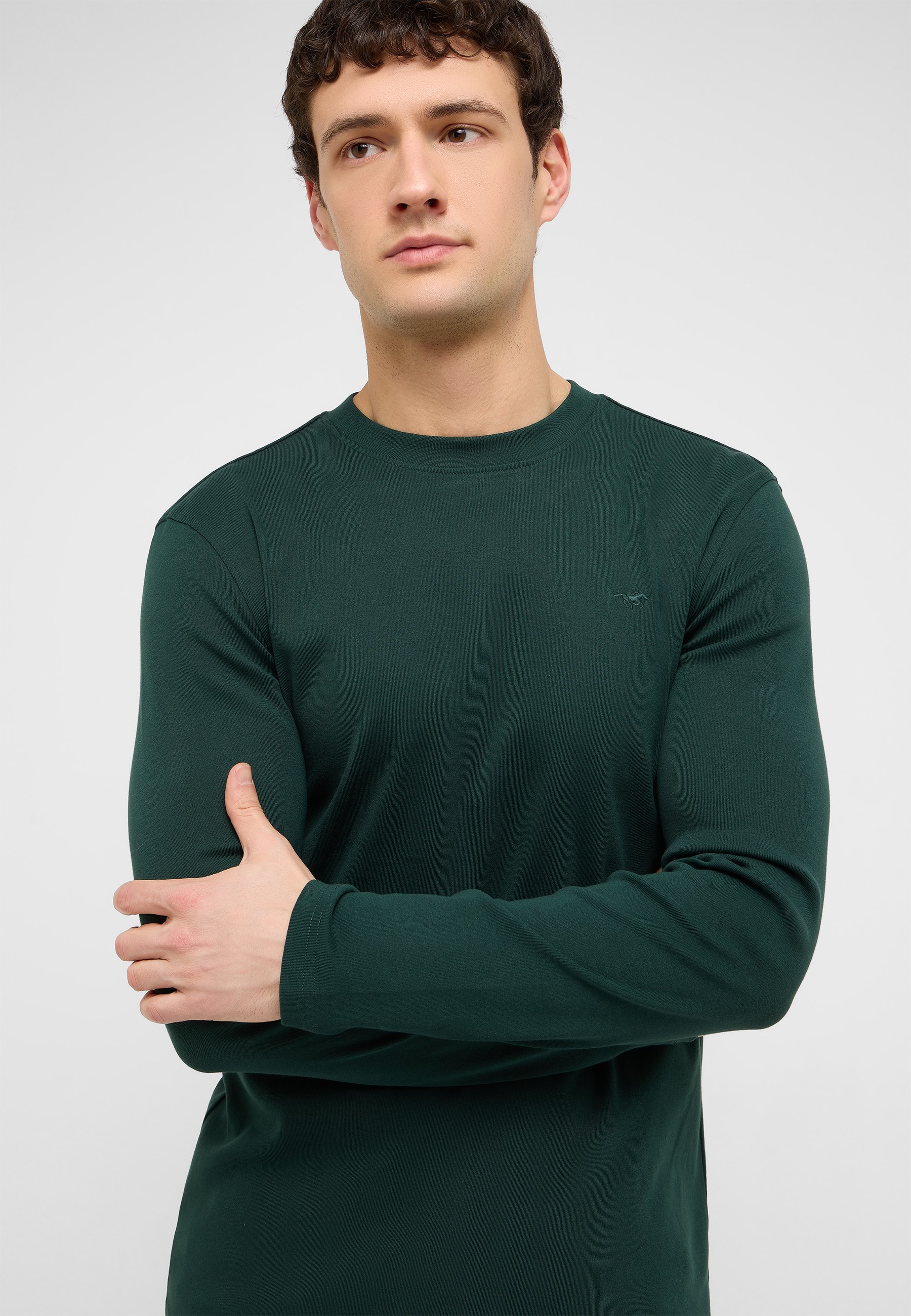 Langarmshirt, unifarbe, dunkelgrün, Rundhals, Basic