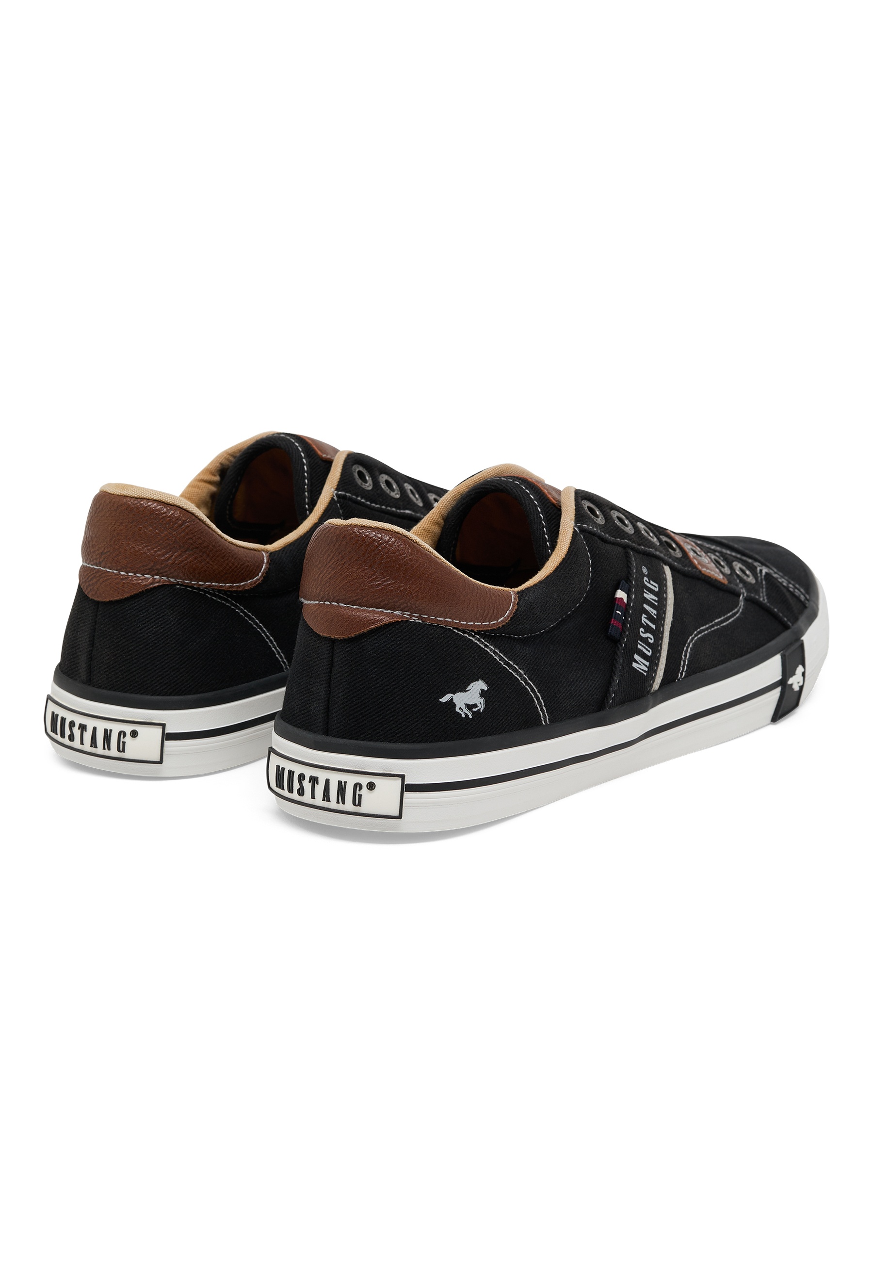 Sneaker, Canvas, Schwarz, Braun Absatz, Low-Top