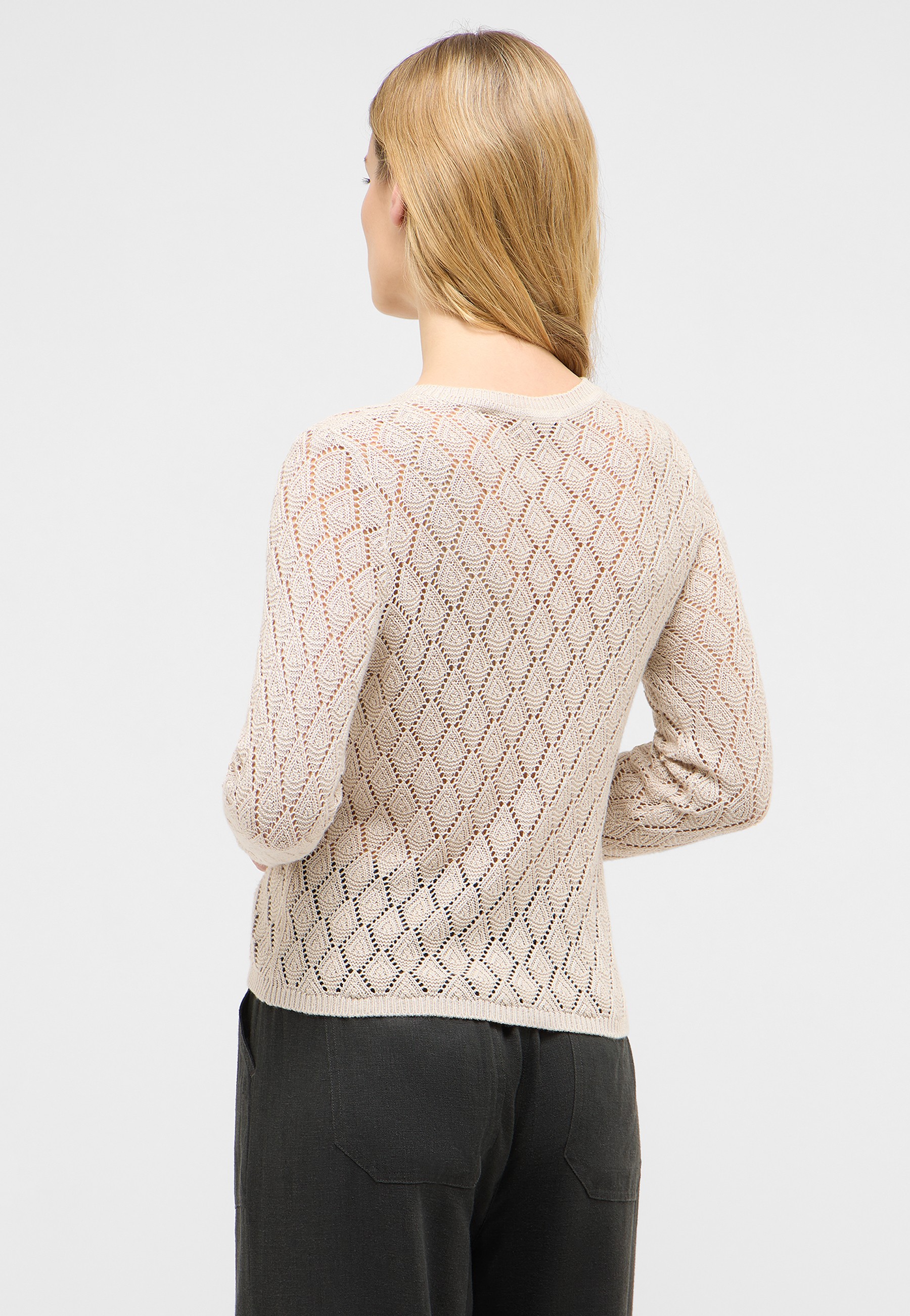 Pullover, Strickjacke, Lochmuster, Beige, Kastenpullover