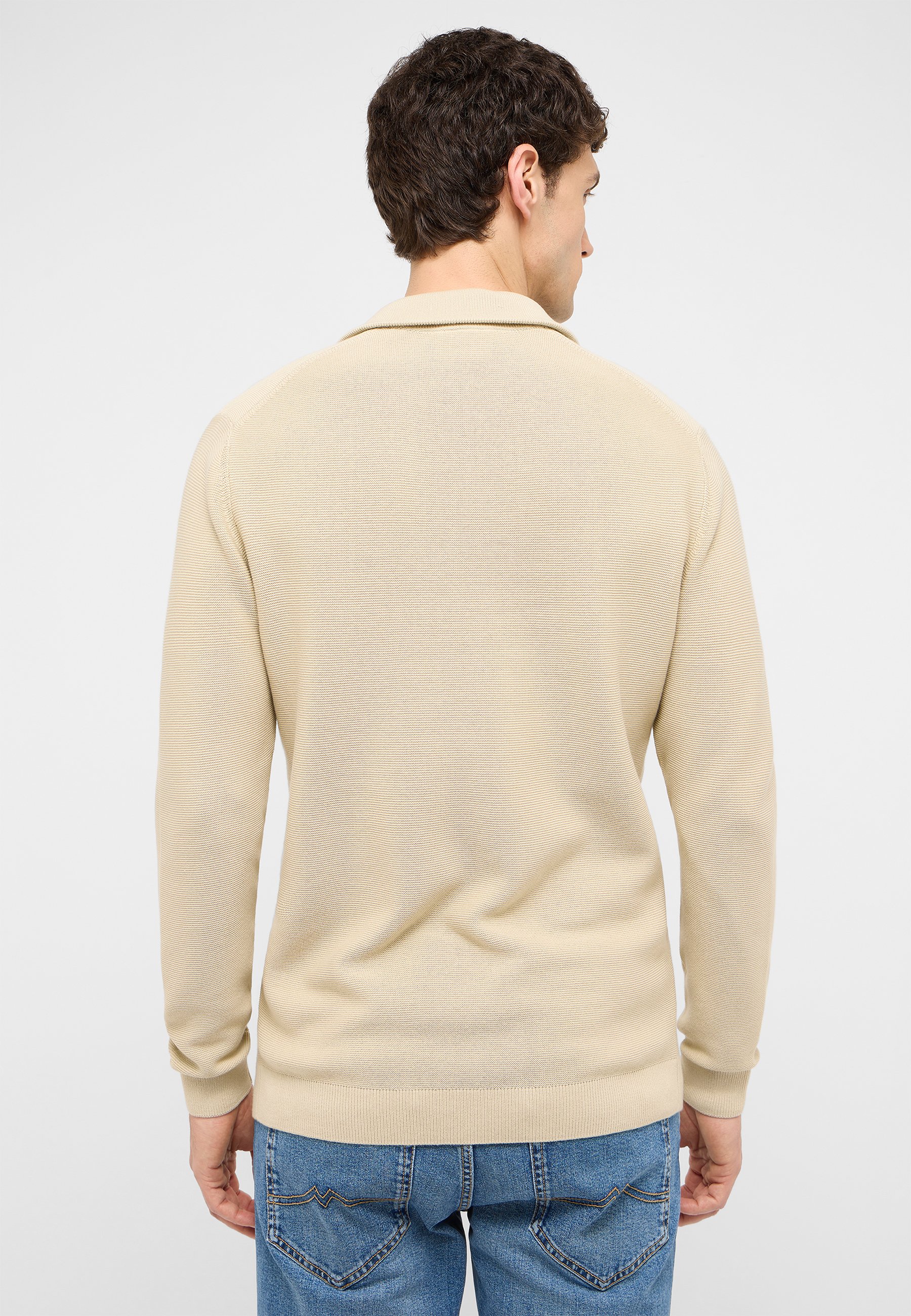Pullover, Beige, Kragenrand?, Langarmpullover, Jeanslook