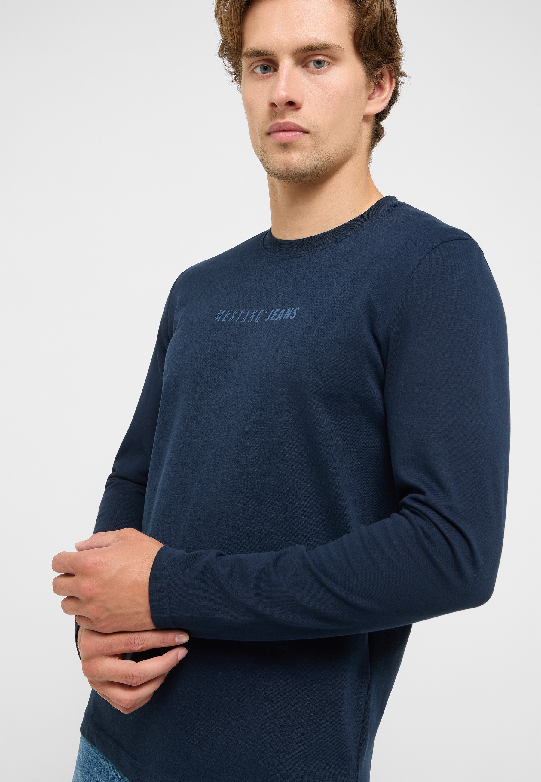 Langarmshirt, Navy, Mustang Jeans, Crewneck, Baumwolle