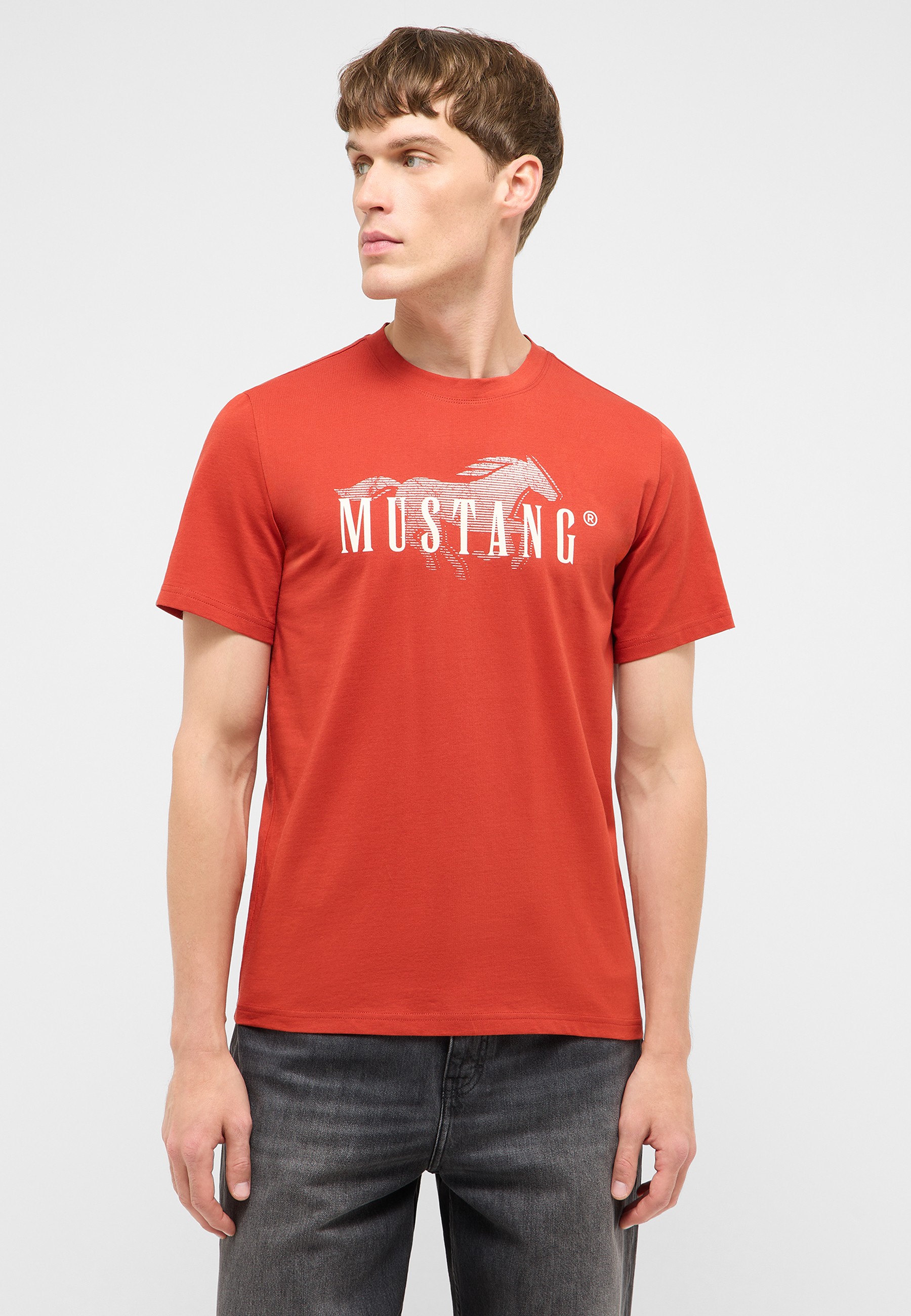 t-shirt, kurzarm, rot, grafik, Mustang