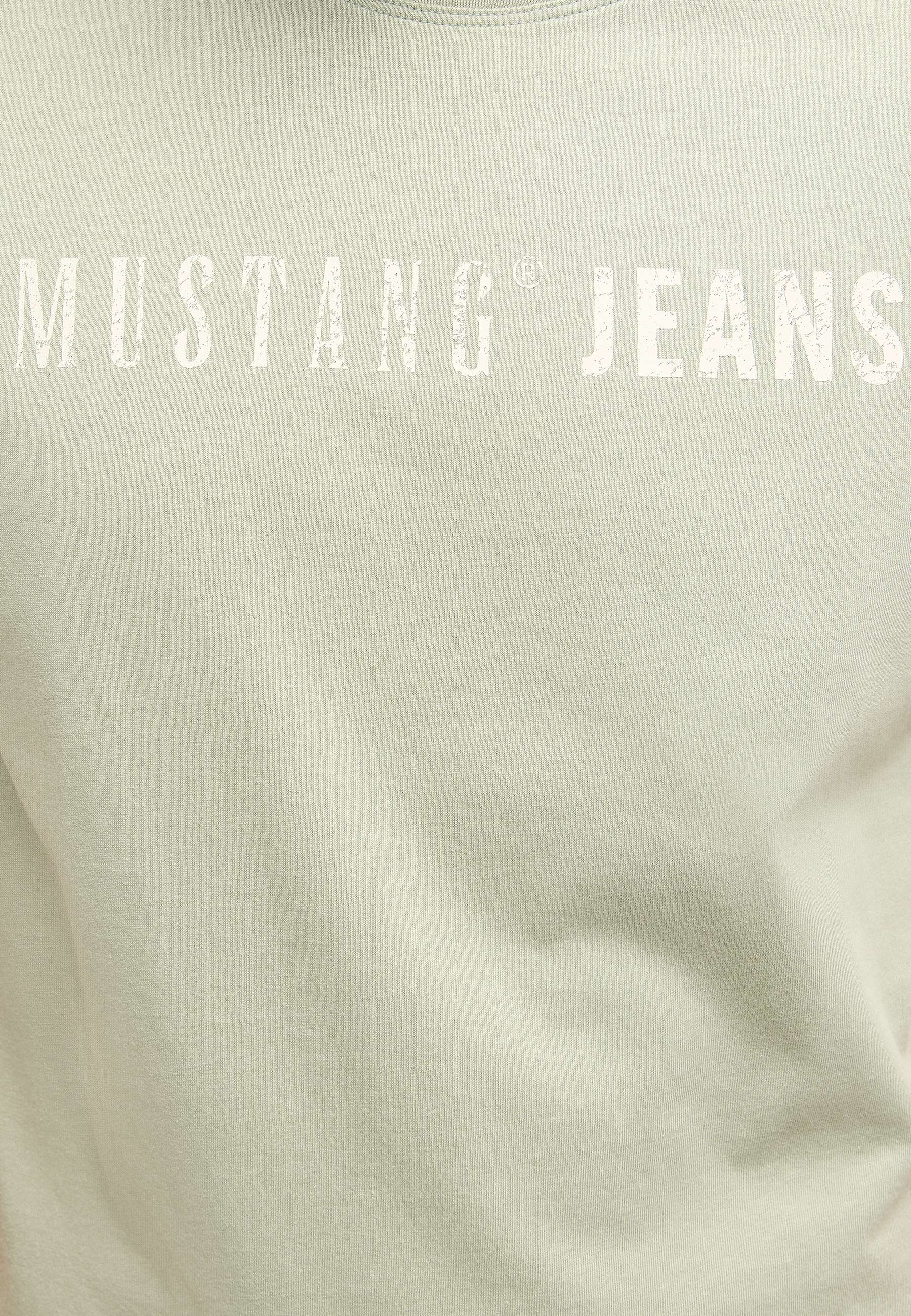 T-Shirt, Creme, Textprint, Mustang Jeans, Rundhals