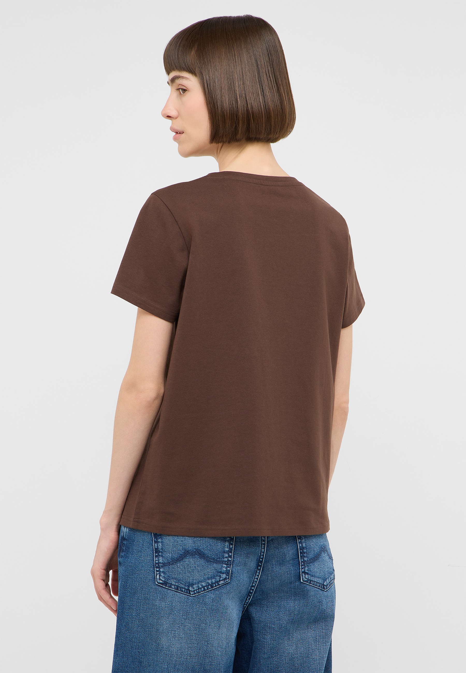 T-Shirt, Kurzarm, Braun, Uni-Farbe, Baumwolle