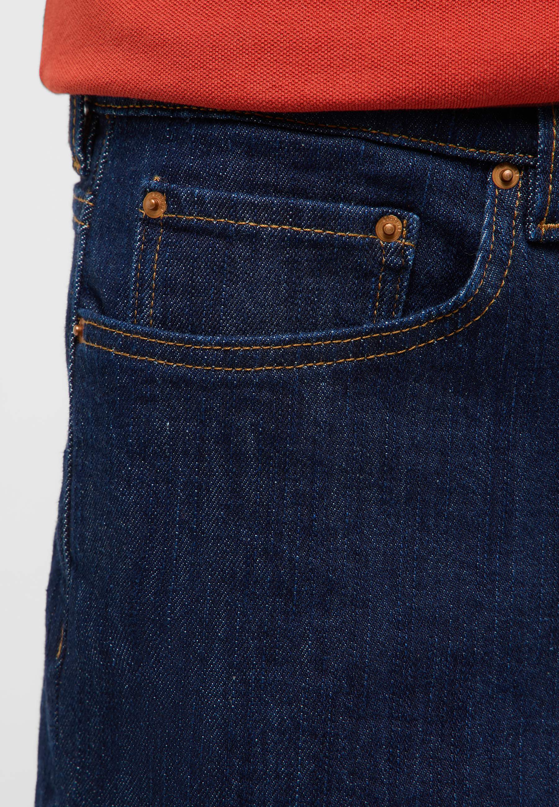 jeans, Denim, Jeansfront, Tasche, orange stitching