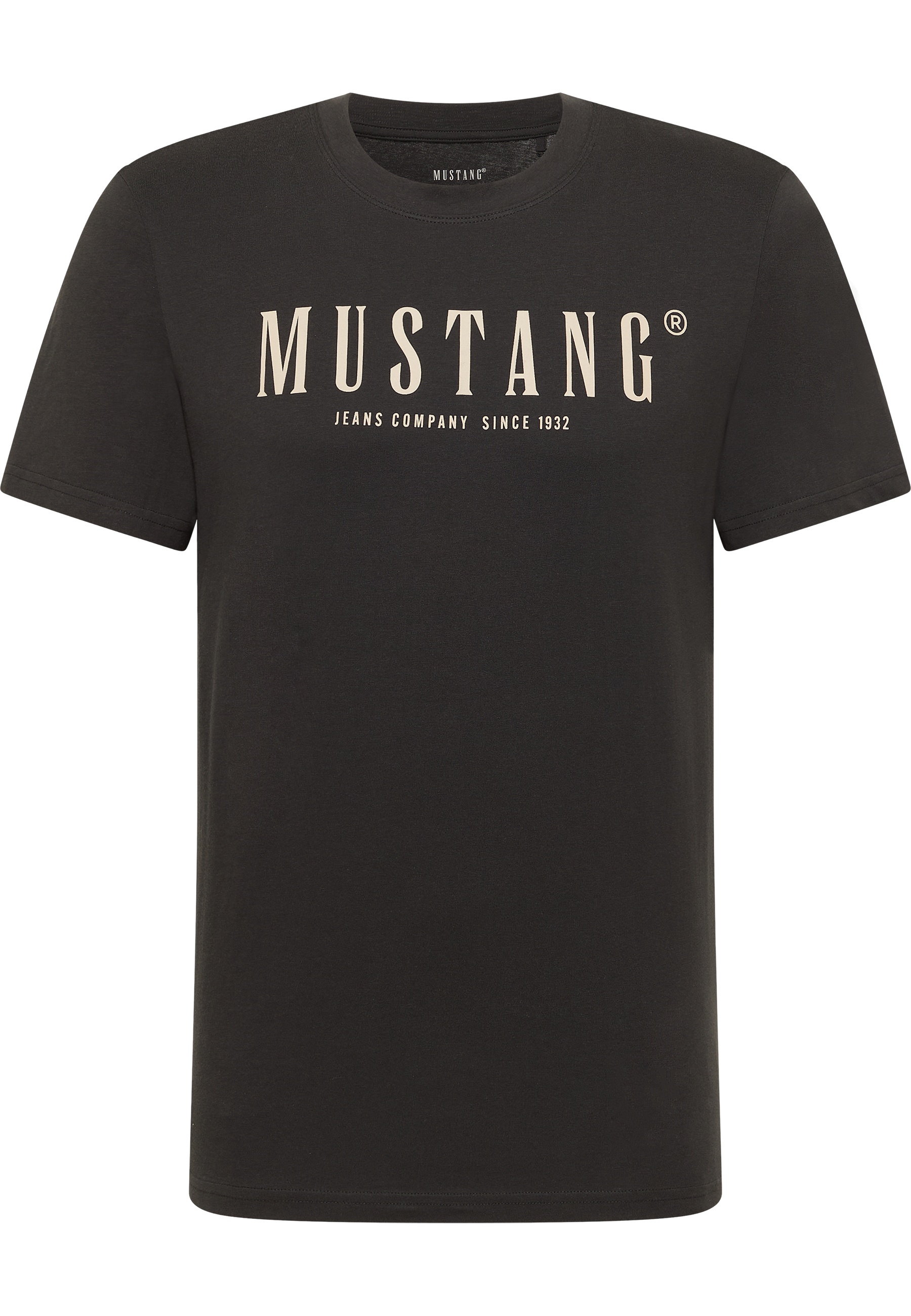 t-shirt, kurzarm, schwarz, logo-druck, mustang