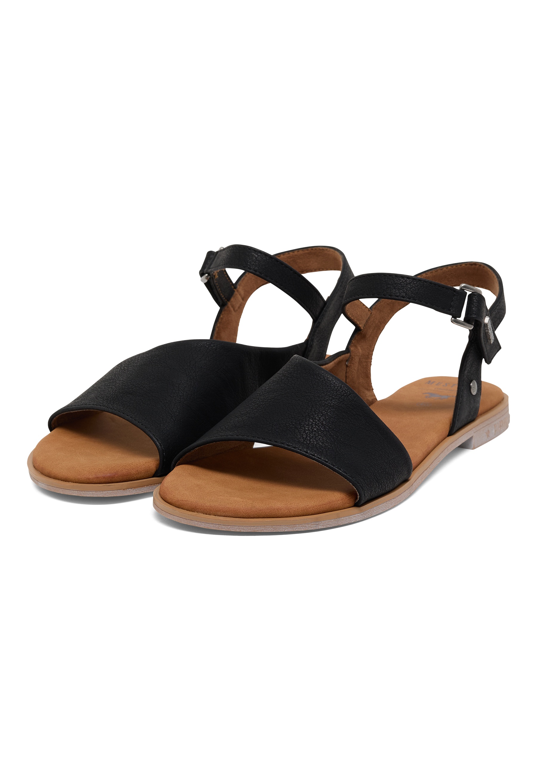 Sandal, Sandale, Schwarz, Lederlook, Riemchen-Sandale