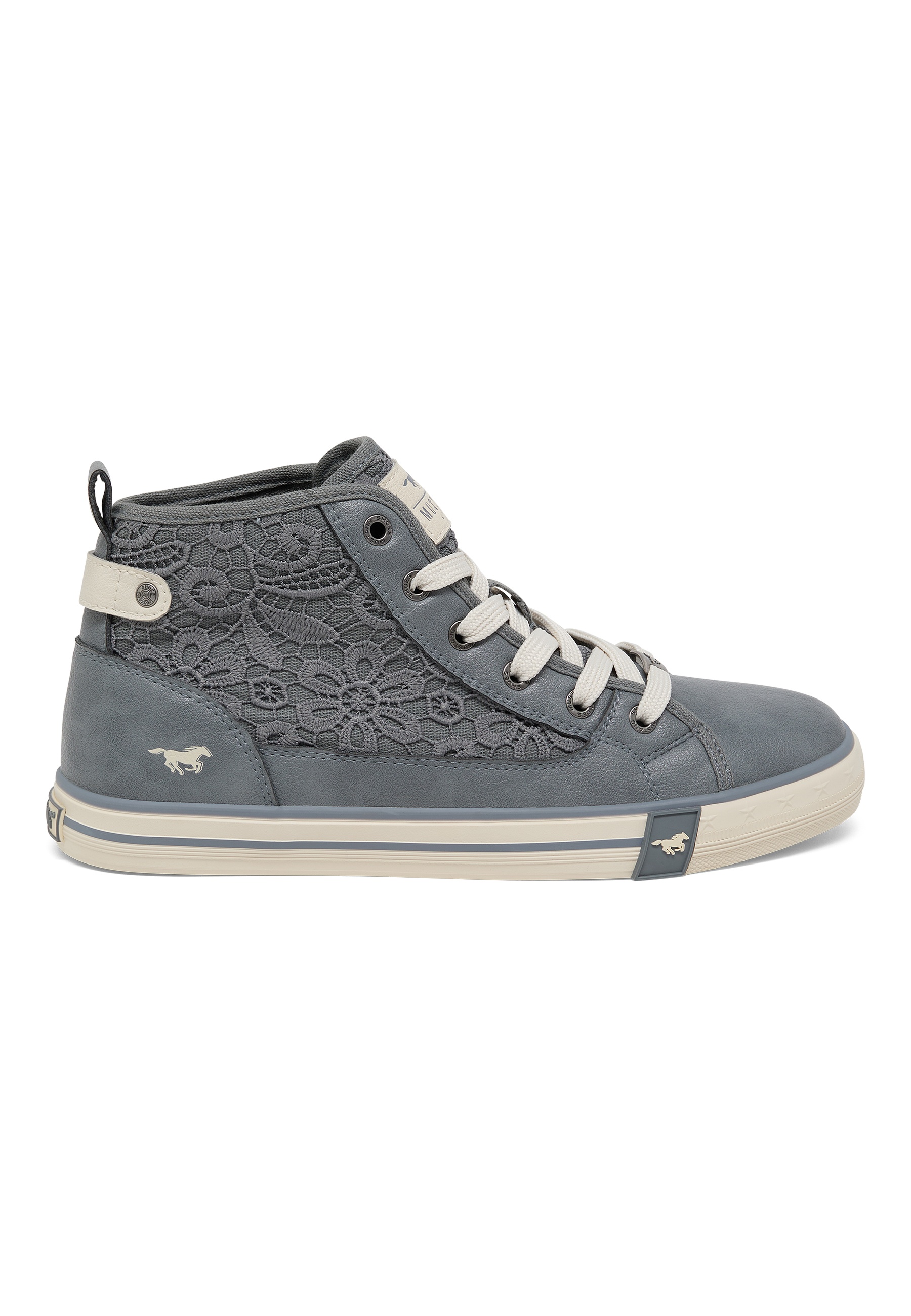 high-top Sneaker, Spitzenverzierungen, Grau, Spitzenmuster, Gummi-Sohle