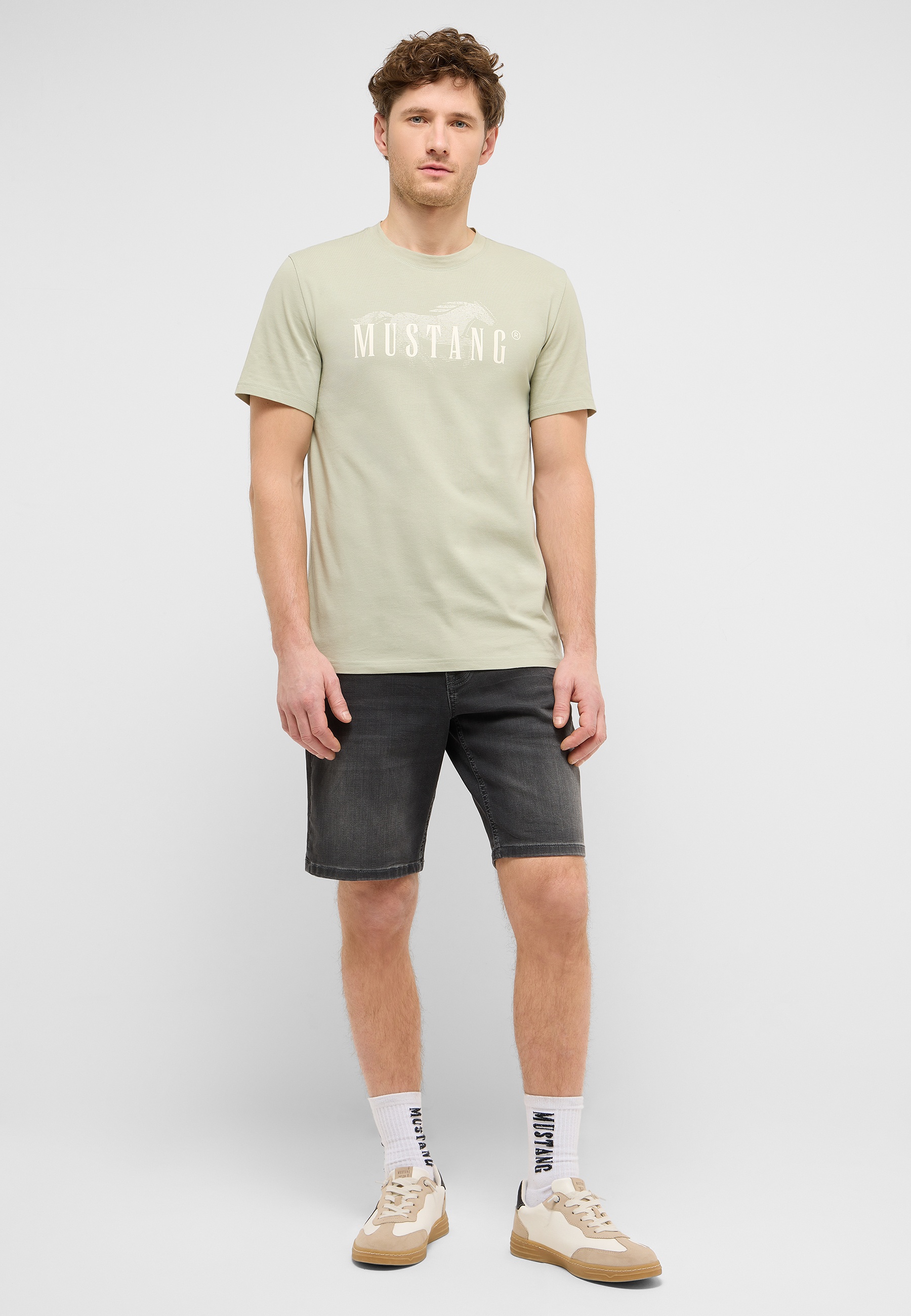 T-Shirt, Rundhals, Kurzarm, Mustang-Logo, Beige